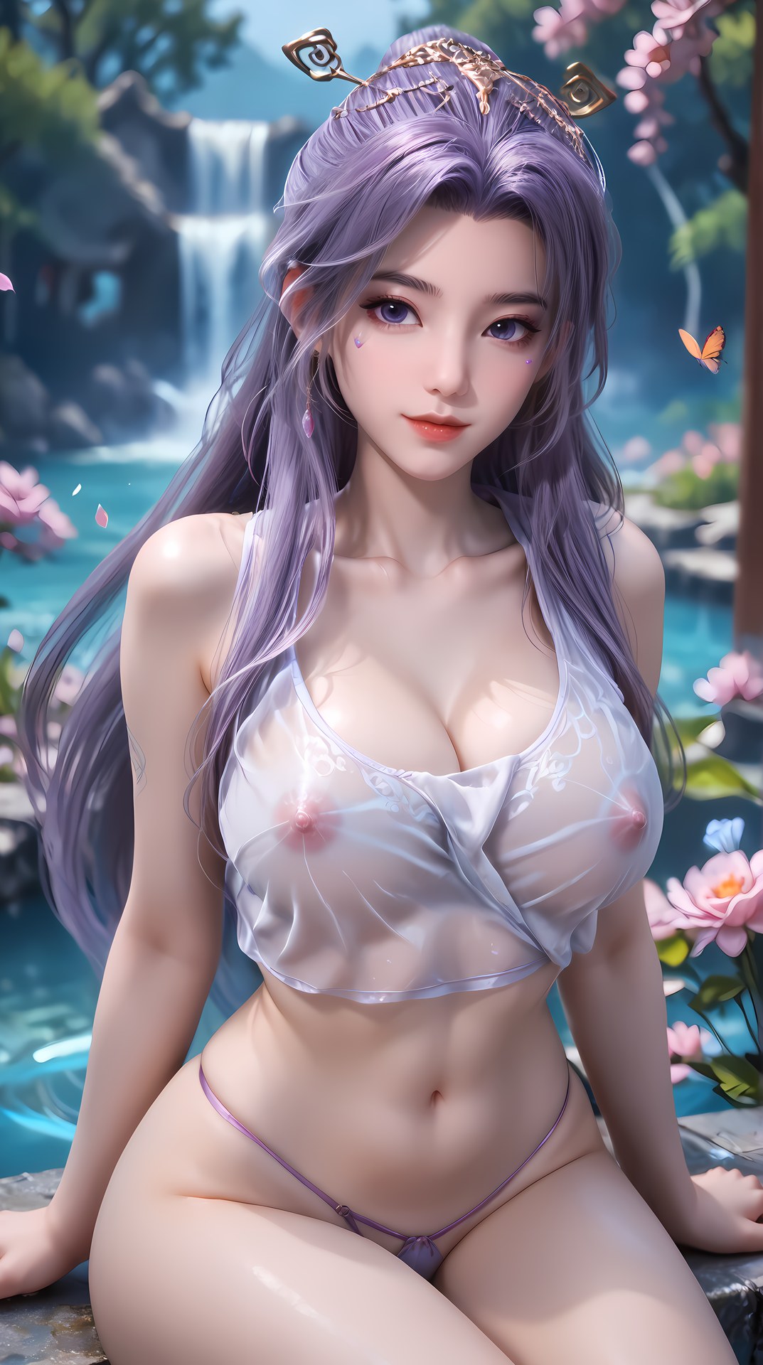 AI Nudes - 師兄啊師兄 雲霄：紫髮花園水景露穴圖集 91P