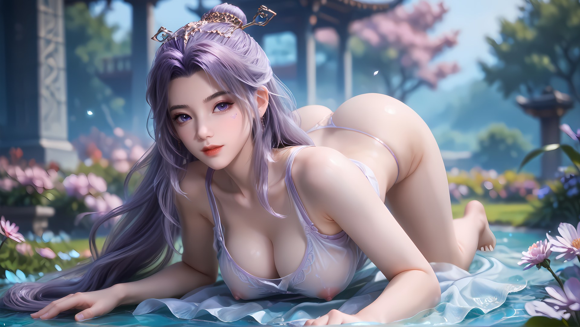 AI Nudes - 師兄啊師兄 雲霄：紫髮花園水景露穴圖集 91P