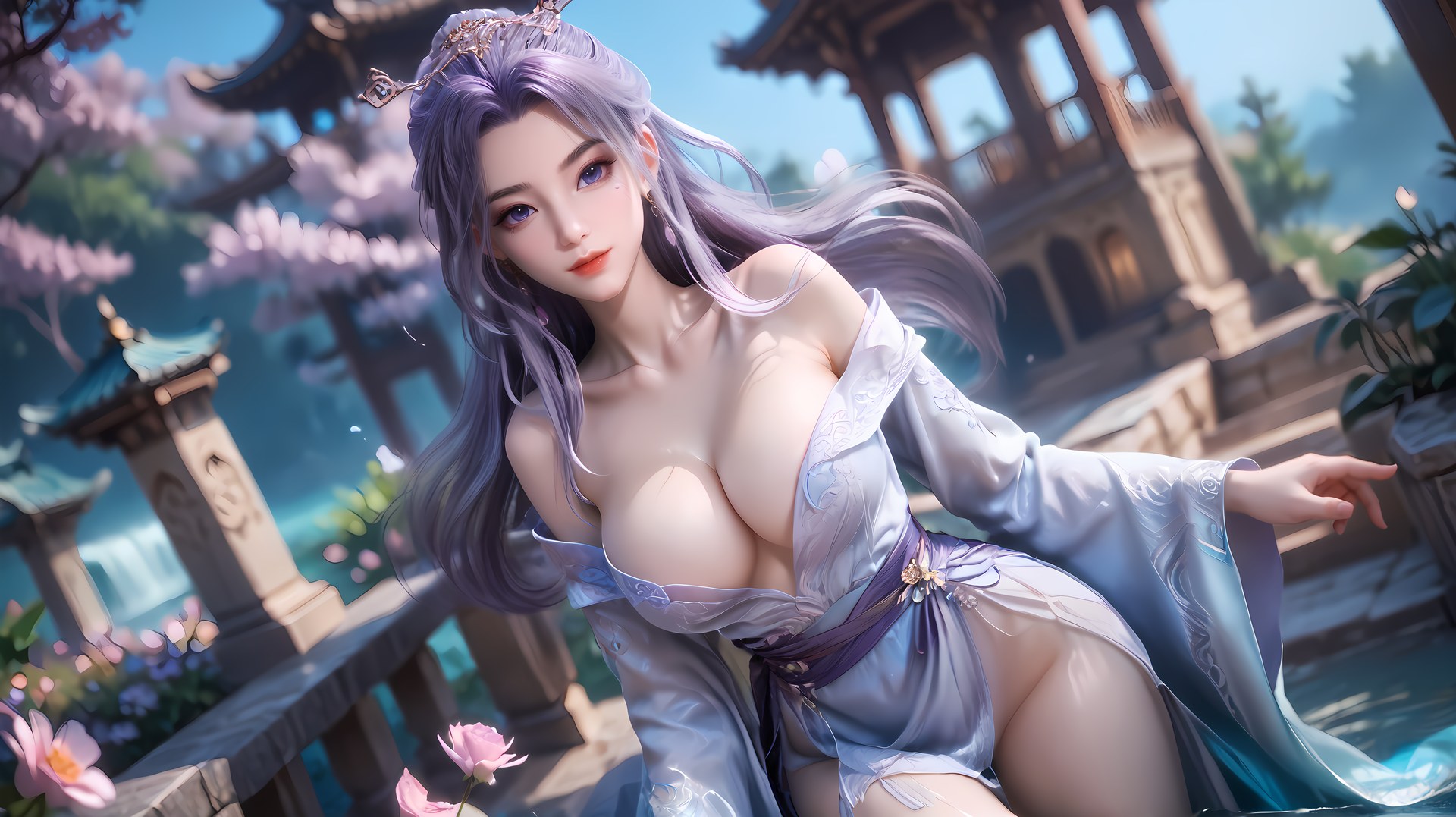 AI Nudes - Vân Tiêu Senior Brother tóc tím vườn ven nước 91P