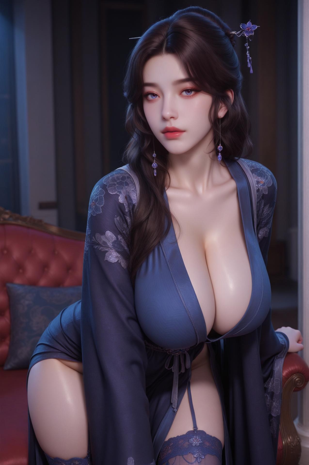 AI Nudes - 宋馀 紫ランジェリー黒ストッキングAIヌード画像集 59P