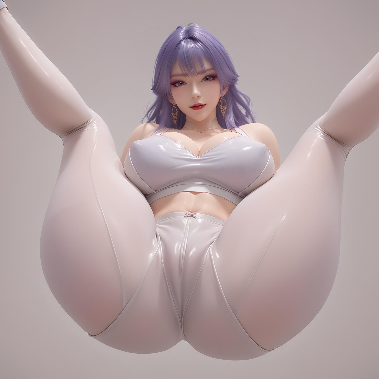 AI Nudes - 天穹：紫髮黑絲高跟臥室寫真 76P