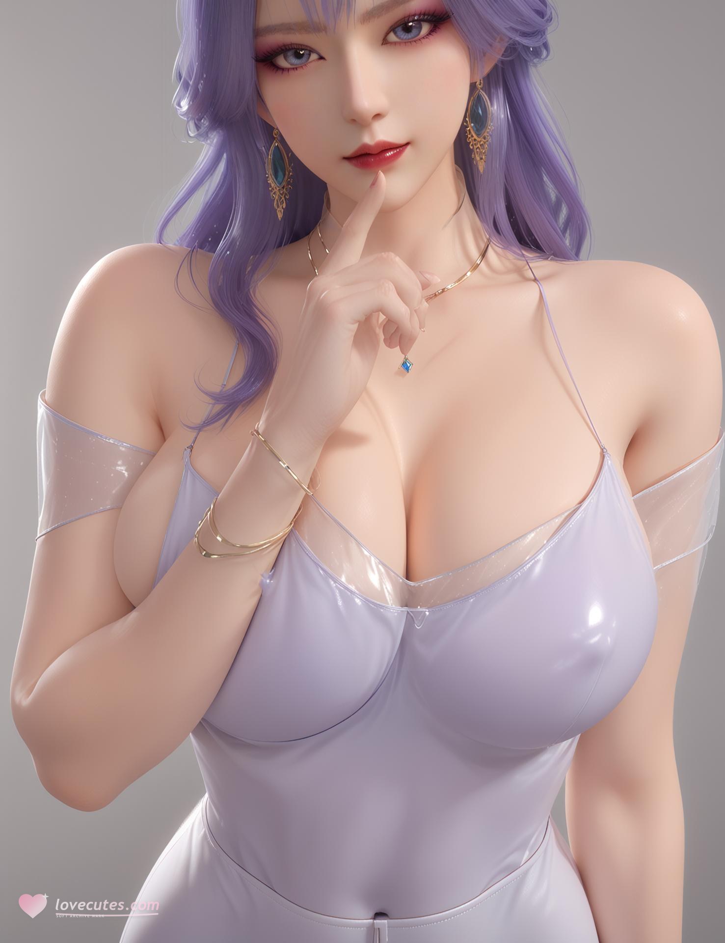 AI Nudes - 天穹：紫髮黑絲高跟臥室寫真 76P