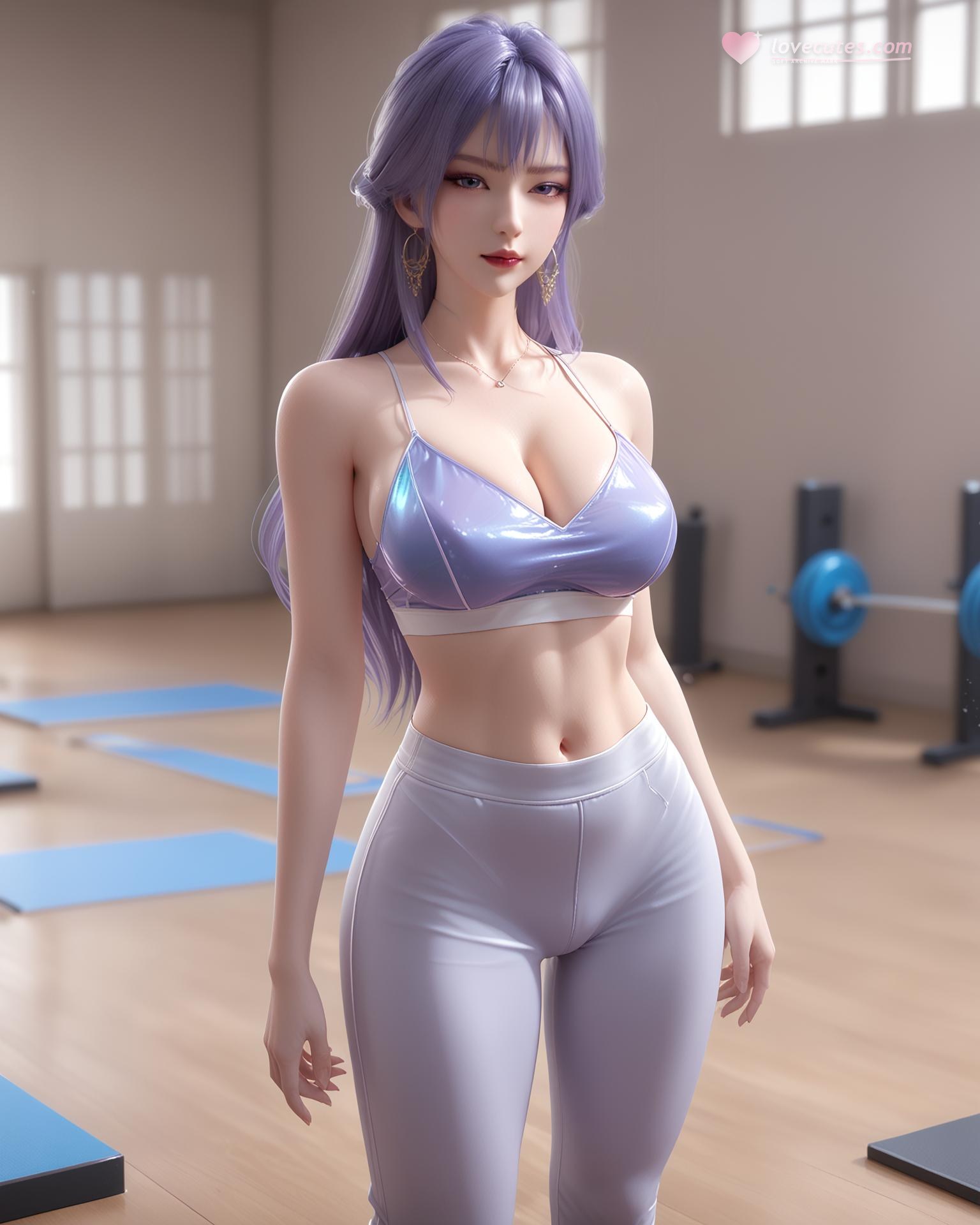 AI Nudes - 天穹：紫髮黑絲高跟臥室寫真 76P