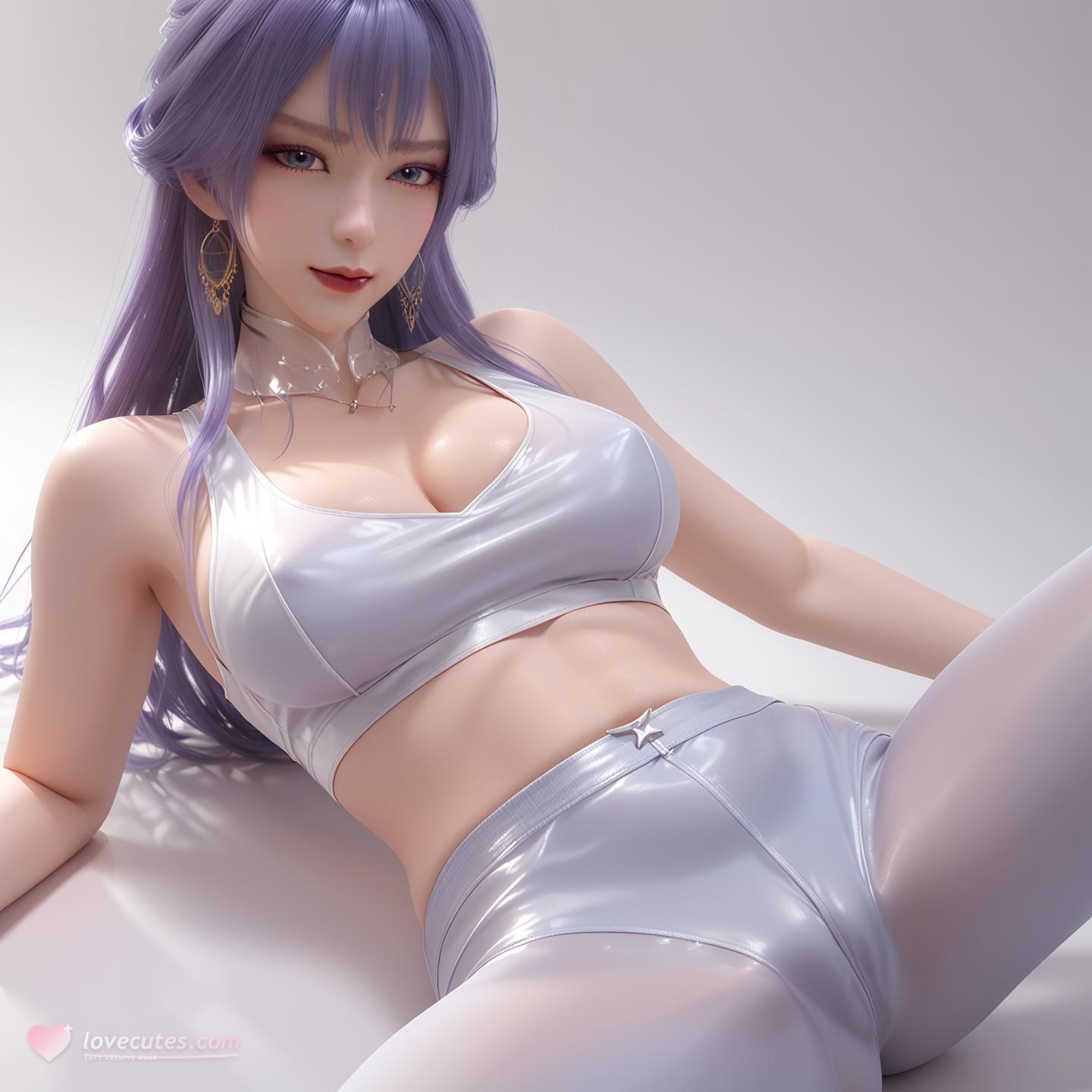 AI Nudes - 天穹：紫髮黑絲高跟臥室寫真 76P
