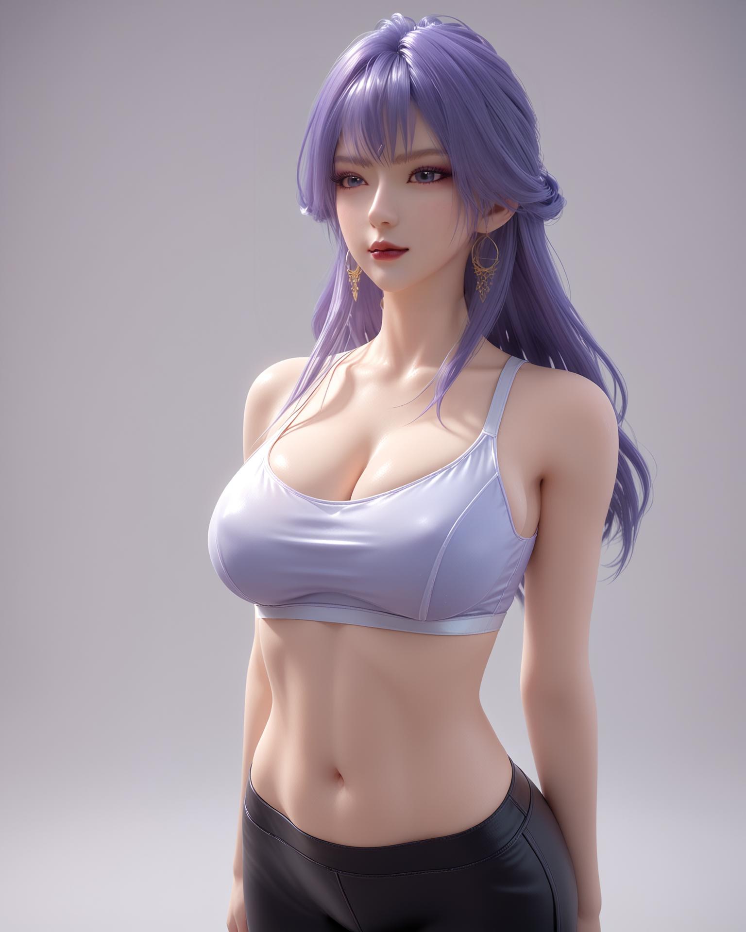 AI Nudes - 天穹：紫髮黑絲高跟臥室寫真 76P