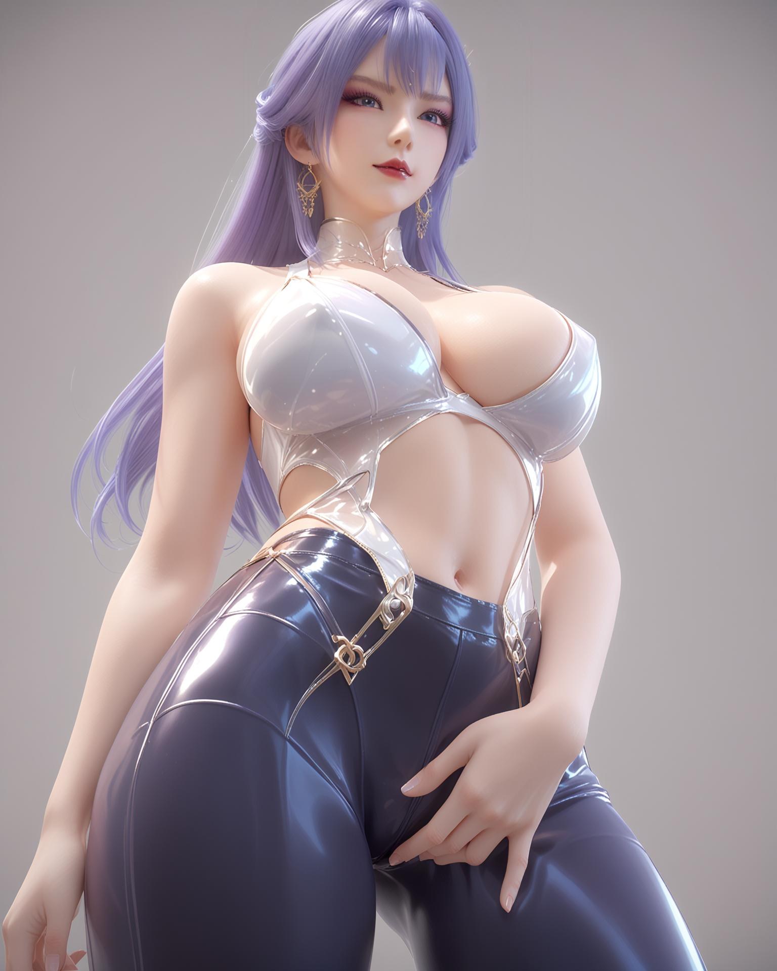 AI Nudes - 天穹：紫髮黑絲高跟臥室寫真 76P