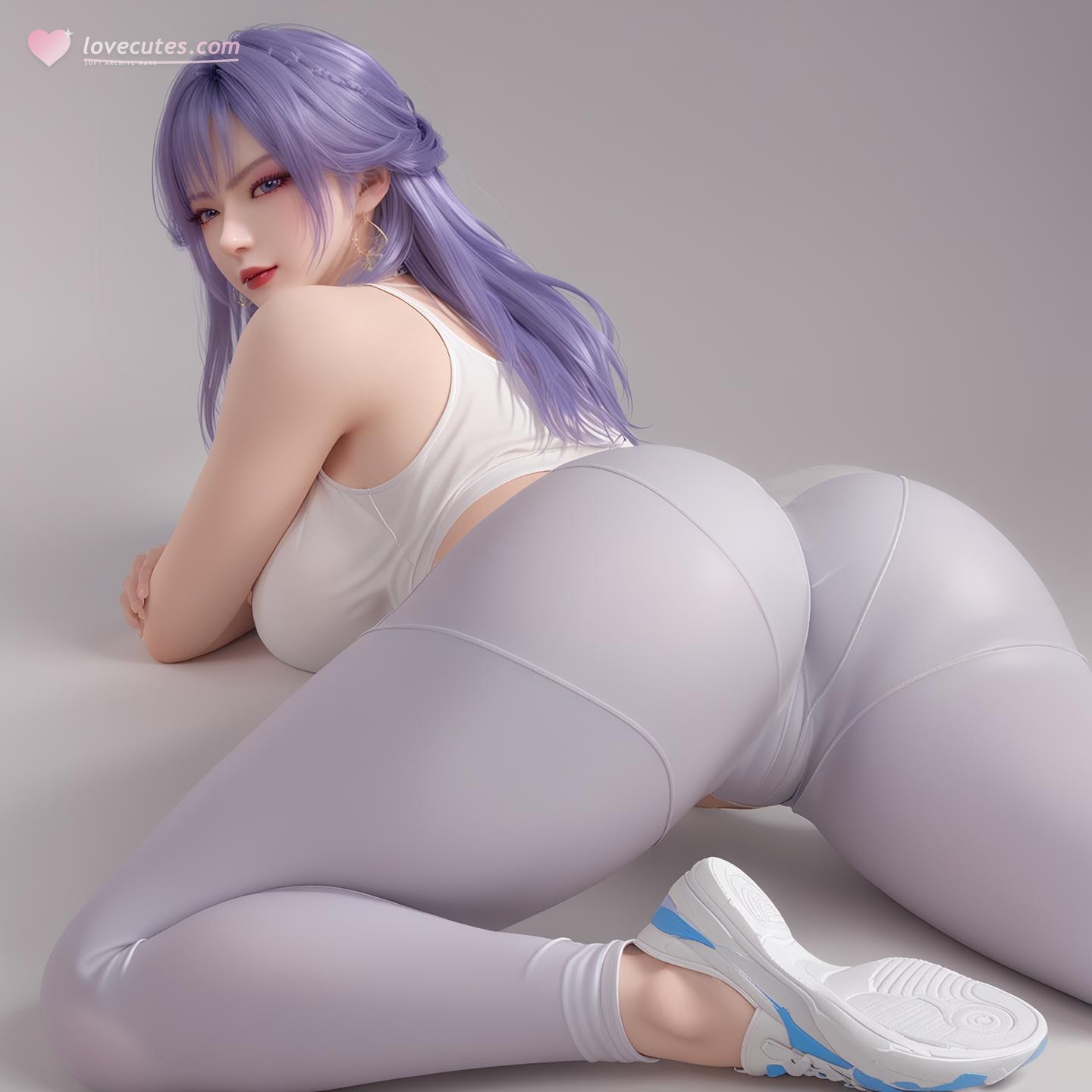 AI Nudes - 天穹：紫髮黑絲高跟臥室寫真 76P