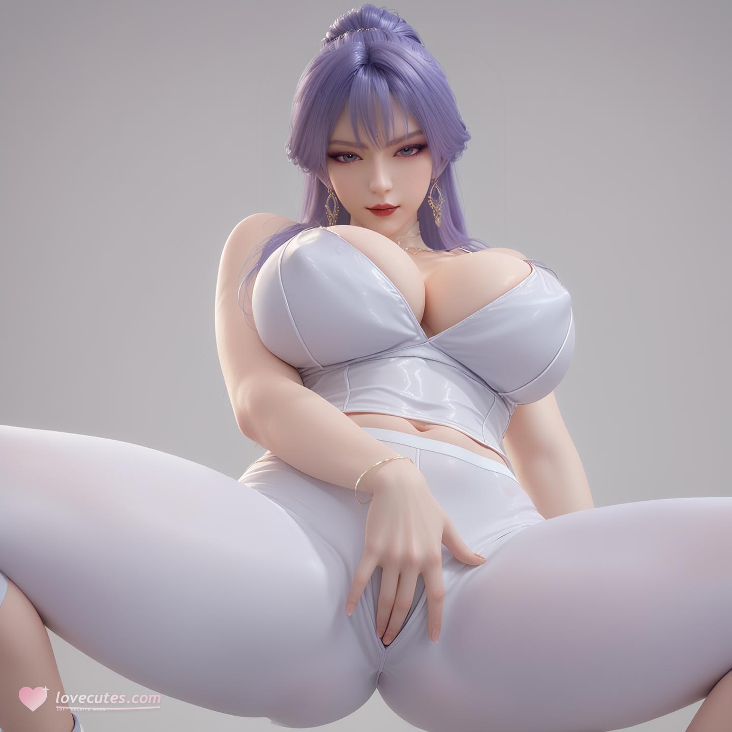 AI Nudes - 天穹：紫髮黑絲高跟臥室寫真 76P