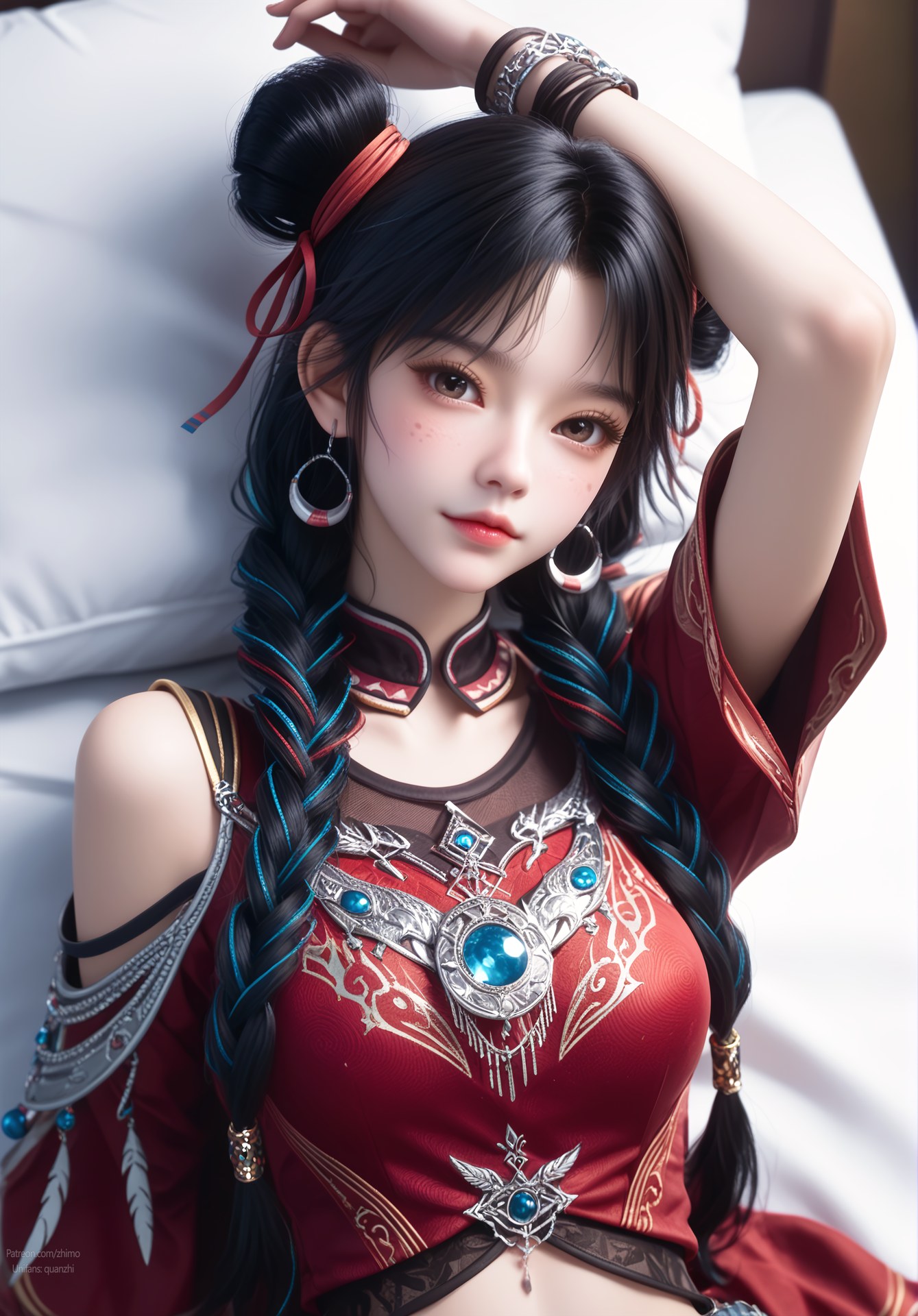 AI Nudes - 택천기 바이뤄헝 붉은 의상 더블 번 AI 누드 갤러리 105P