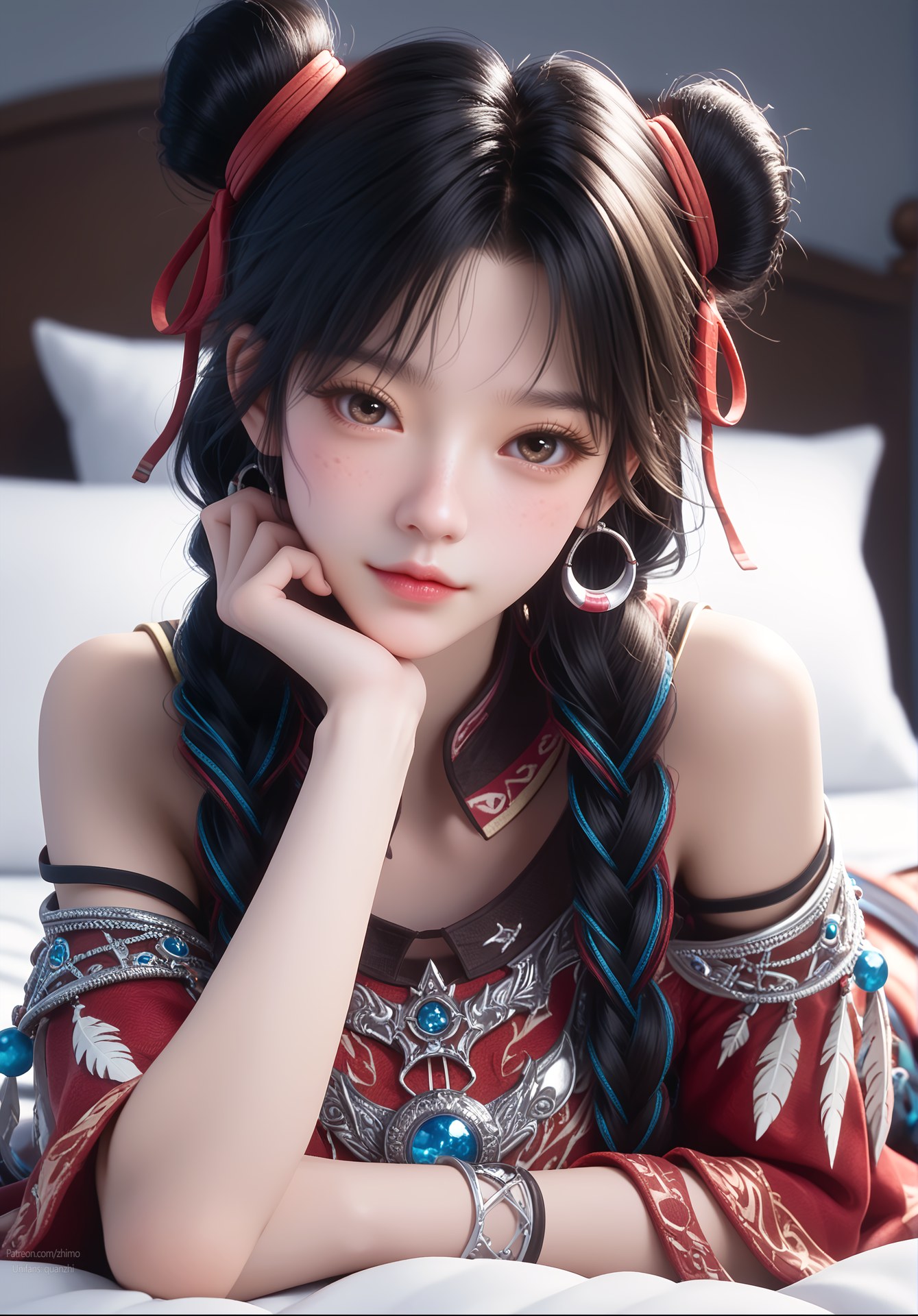 AI Nudes - 택천기 바이뤄헝 붉은 의상 더블 번 AI 누드 갤러리 105P