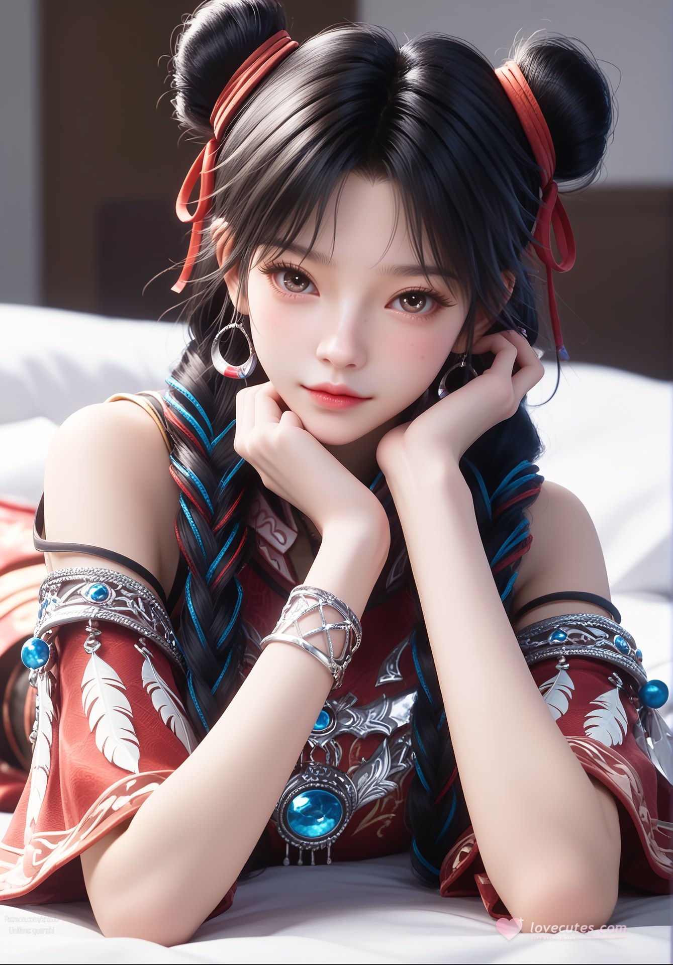 AI Nudes - 택천기 바이뤄헝 붉은 의상 더블 번 AI 누드 갤러리 105P