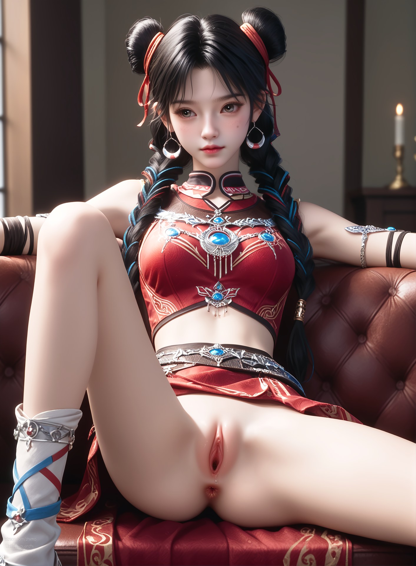 AI Nudes - 택천기 바이뤄헝 붉은 의상 더블 번 AI 누드 갤러리 105P