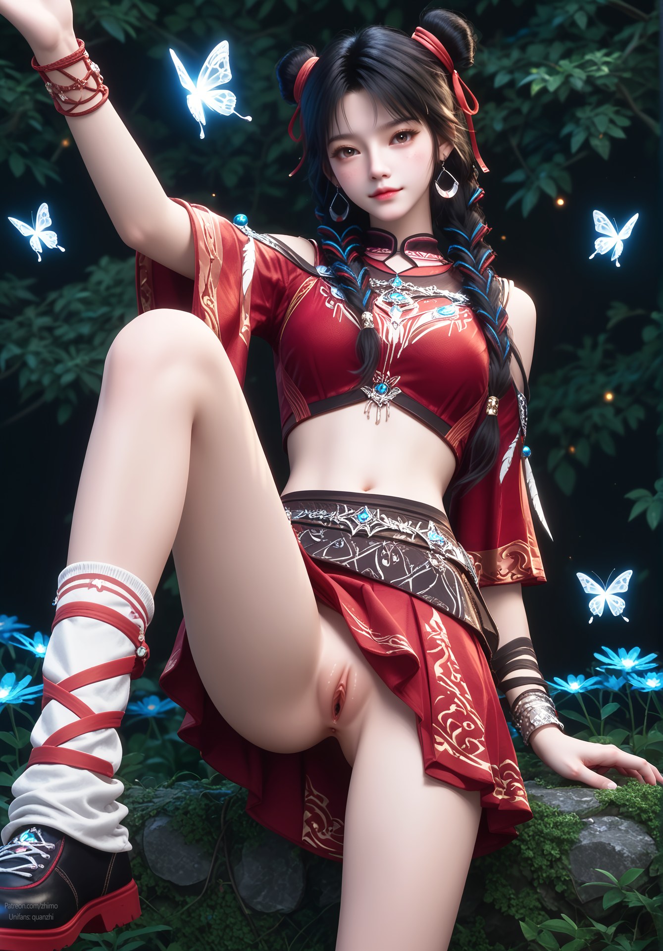 AI Nudes - Bạch Lạc Hành váy đỏ tóc búi đôi 105P