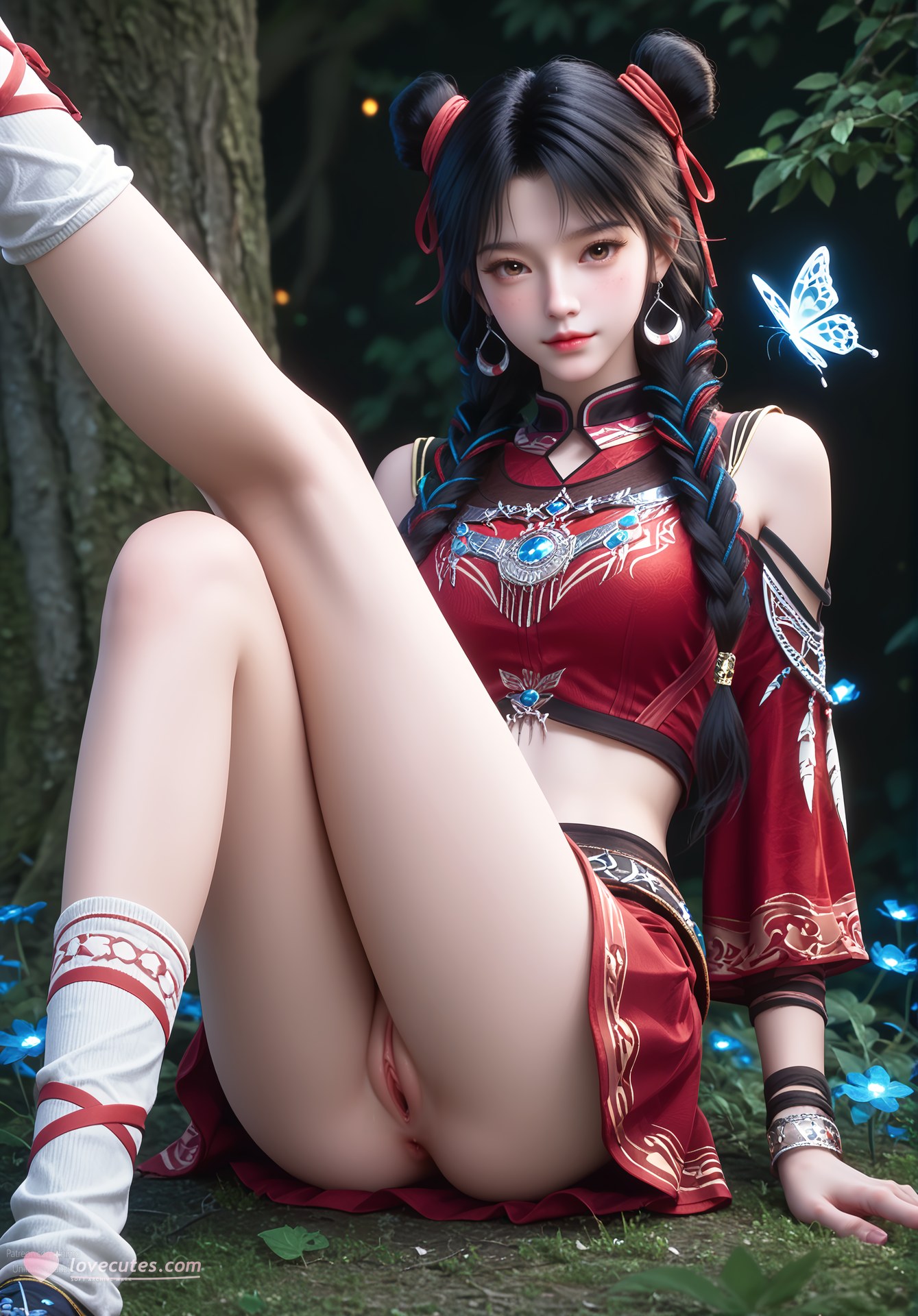 AI Nudes - Bạch Lạc Hành váy đỏ tóc búi đôi 105P