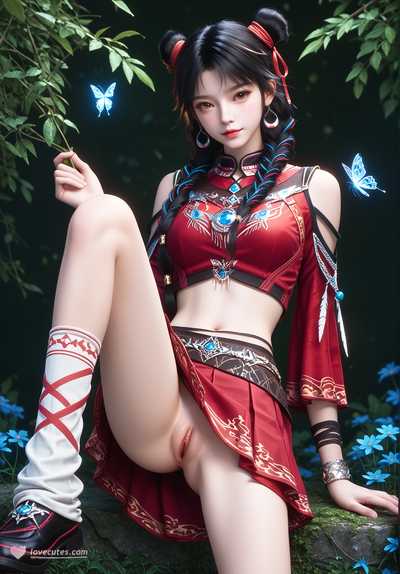 AI Nudes - Bạch Lạc Hành váy đỏ tóc búi đôi 105P