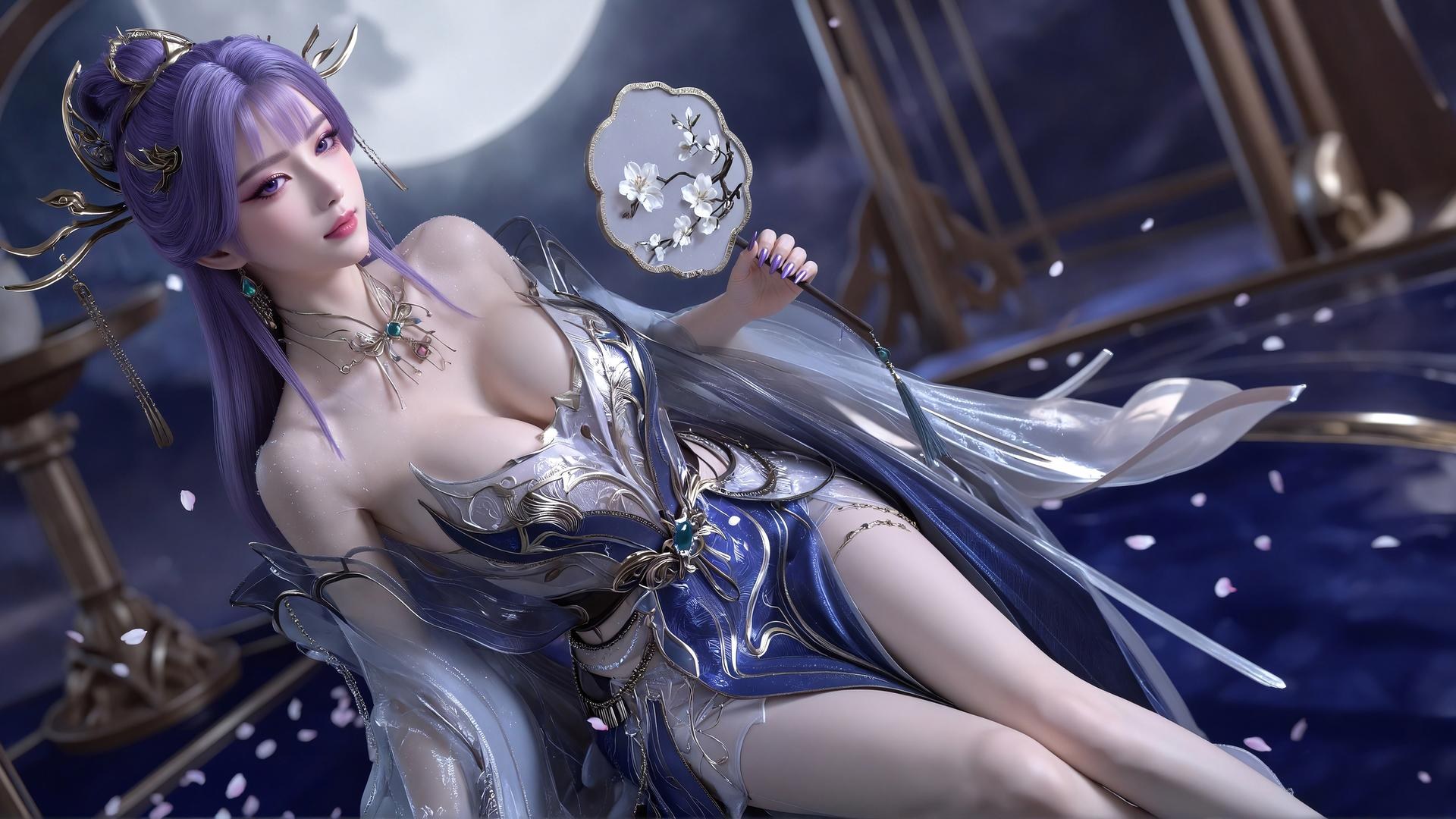 AI Porn - 新天穹：紫髮黑絲蕾絲內衣 AI 成人圖集 59P