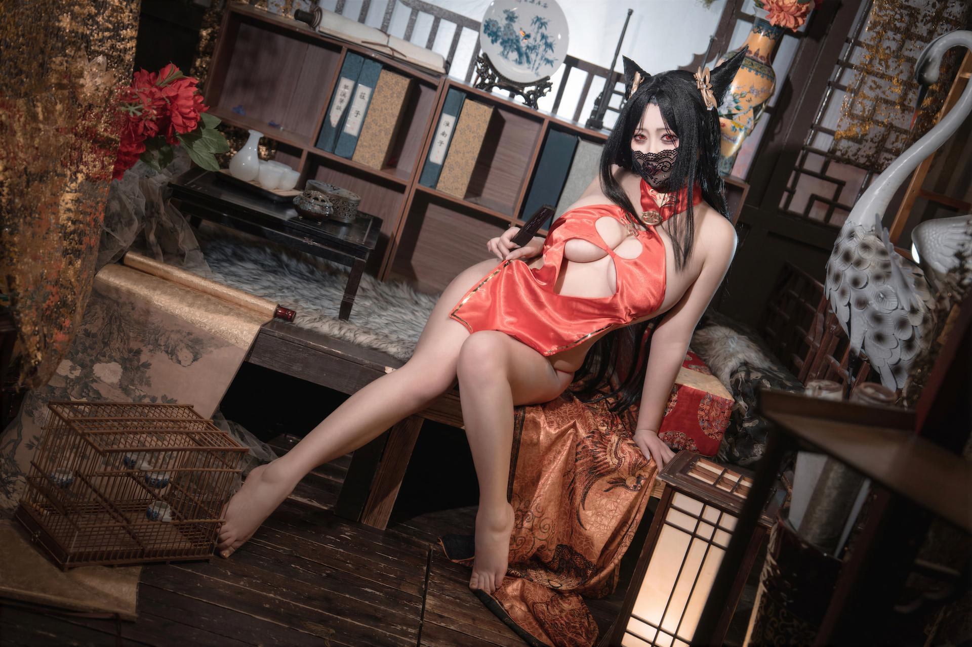 [Cosplay] LoLiSAMA - Azur Lane Hai Chou red qipao 69P