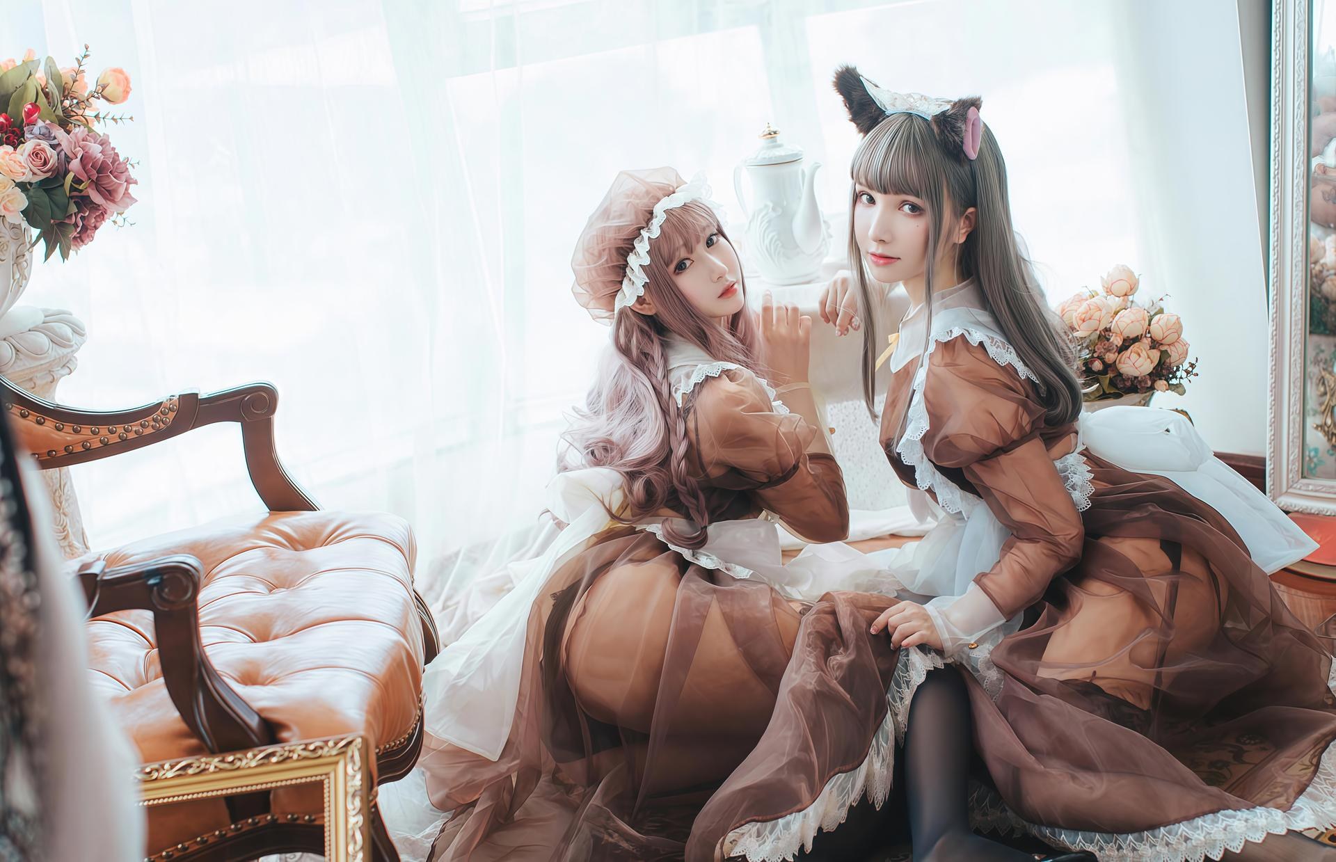 [cosplay] Hanyu Sanwei and Yi Qian Zhi Mao Bohe - 시스루 메이드 듀오 코스프레 32P