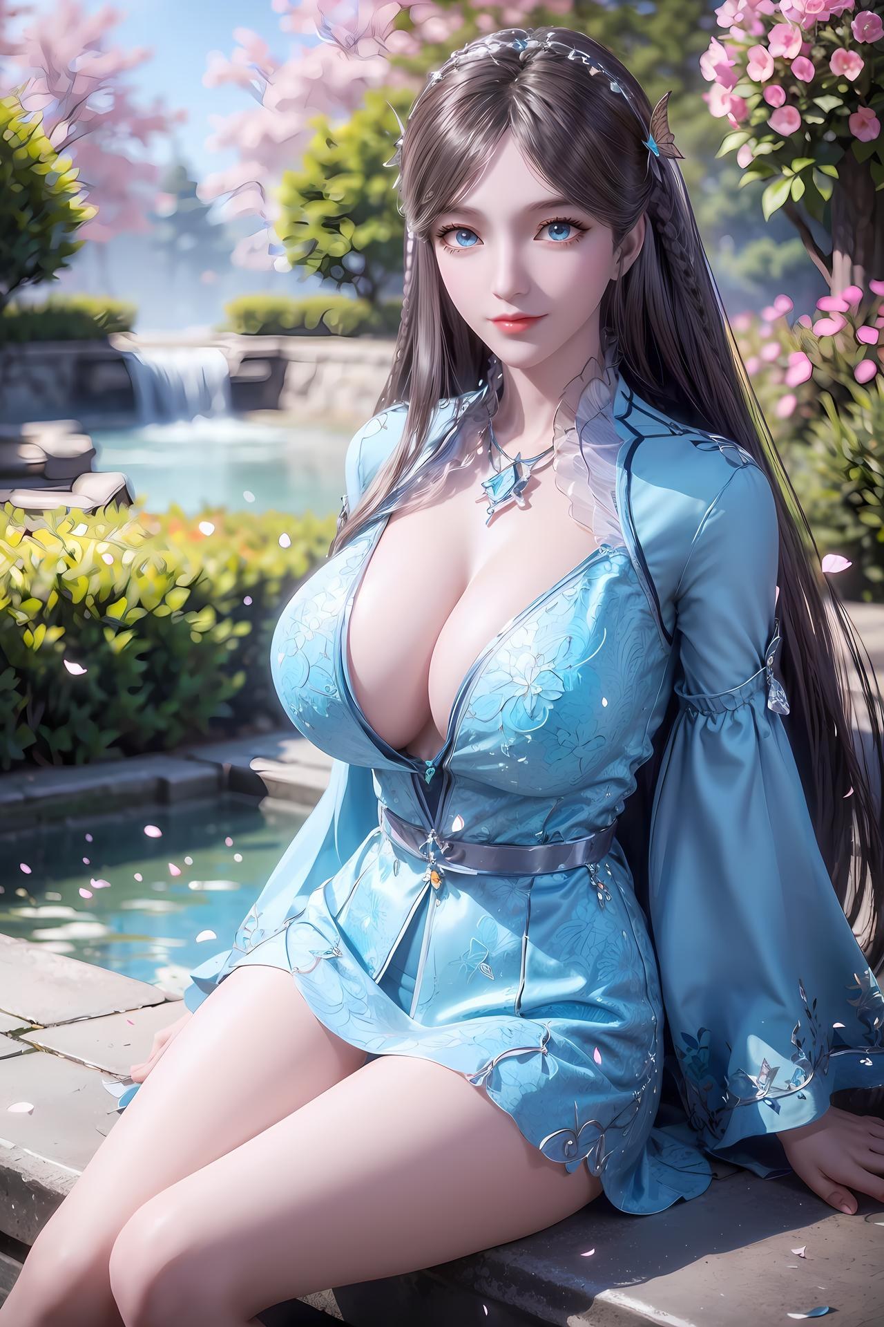 AI Nudes - Douluo Dalu Ning Rongrong Blue Dress Waterside Gallery 83P
