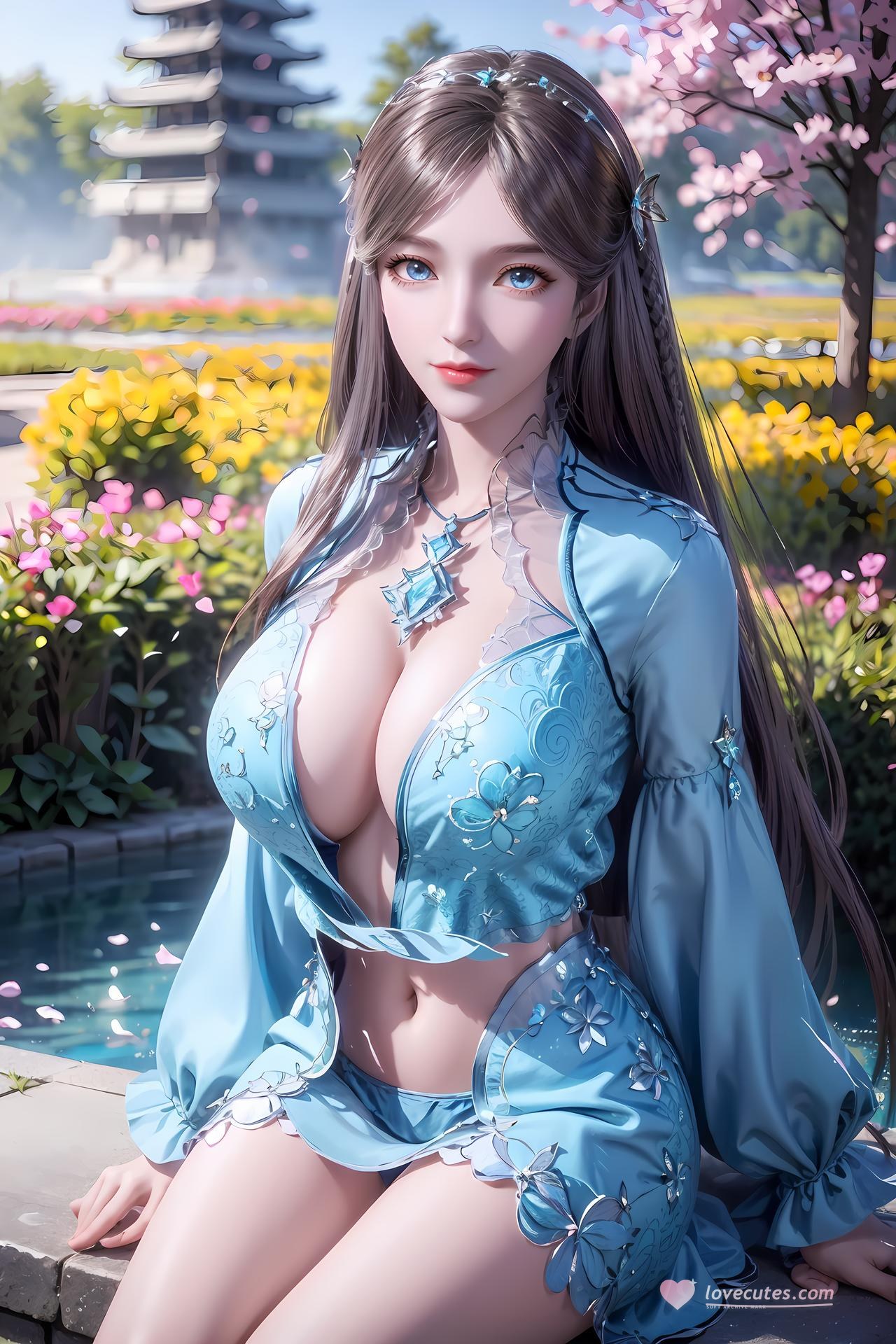 AI Nudes - Douluo Dalu Ning Rongrong Blue Dress Waterside Gallery 83P