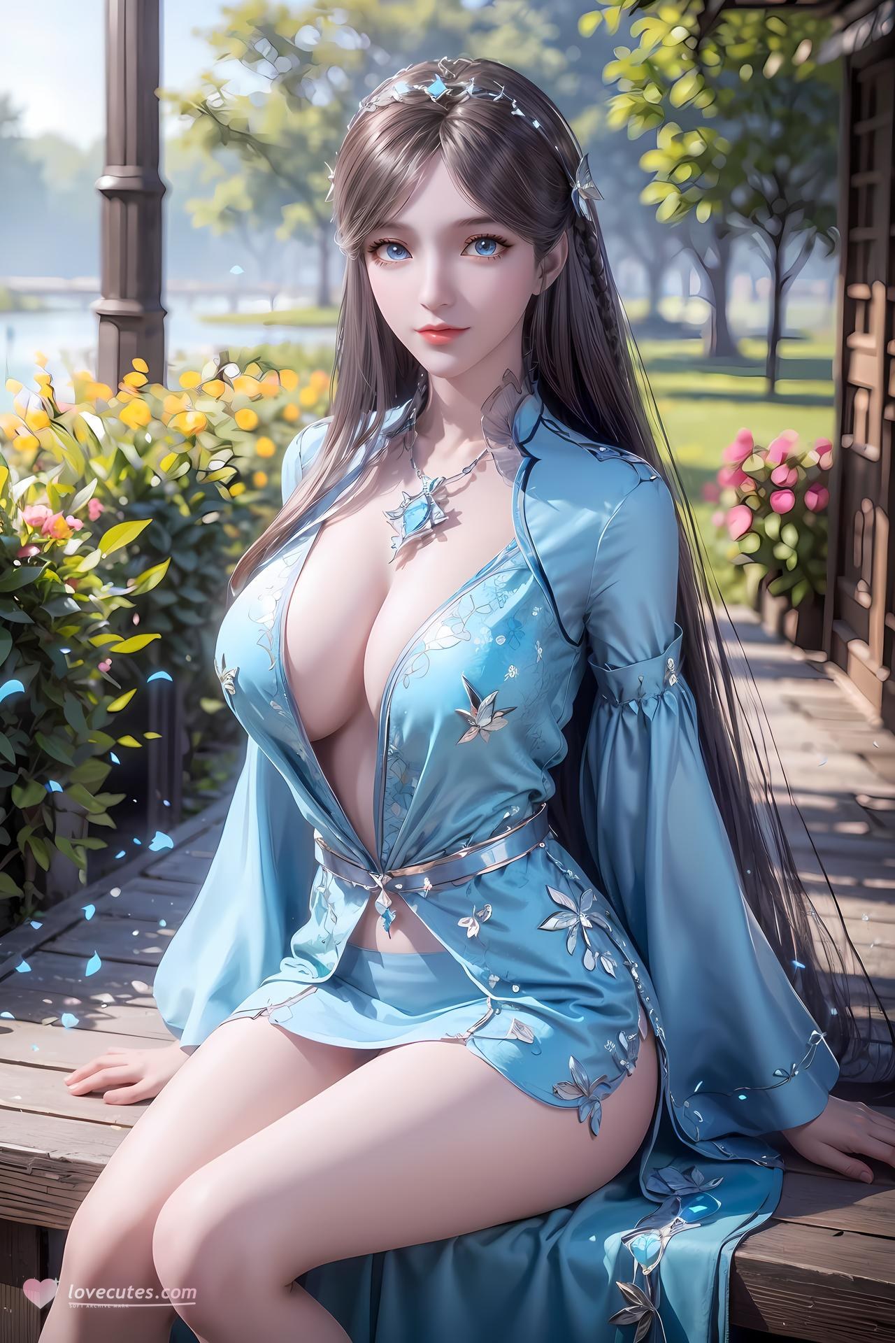 AI Nudes - Douluo Dalu Ning Rongrong Blue Dress Waterside Gallery 83P