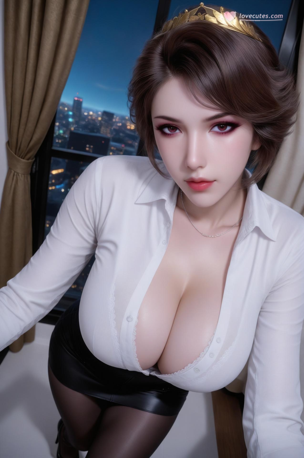 AI Nudes - 斗罗大陆 朱竹云：短髮白衬衫黑絲露穴圖集 59P