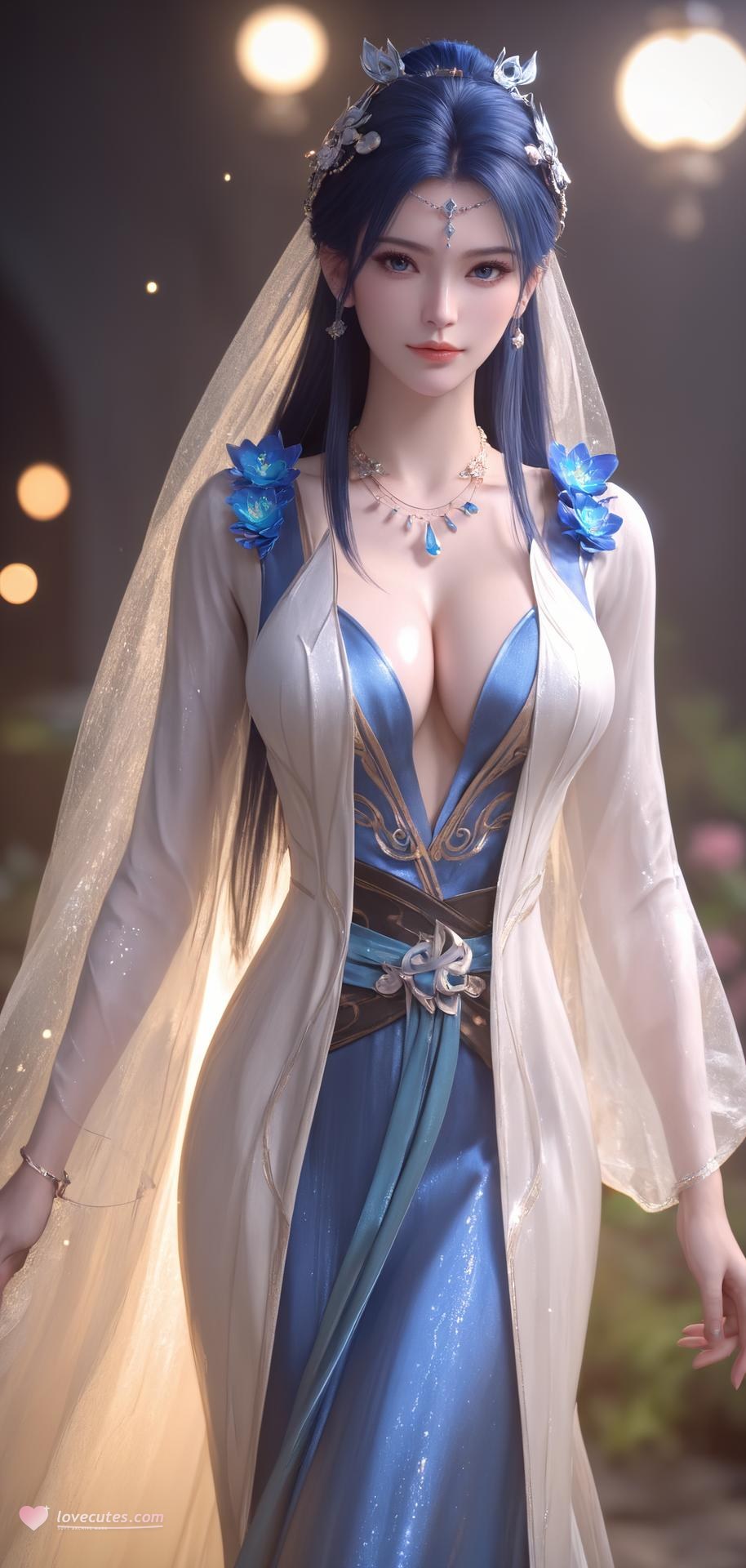 AI Nudes - 斗破蒼穹 薬霊 青白シアーランジェリーAIヌード画像集 301P