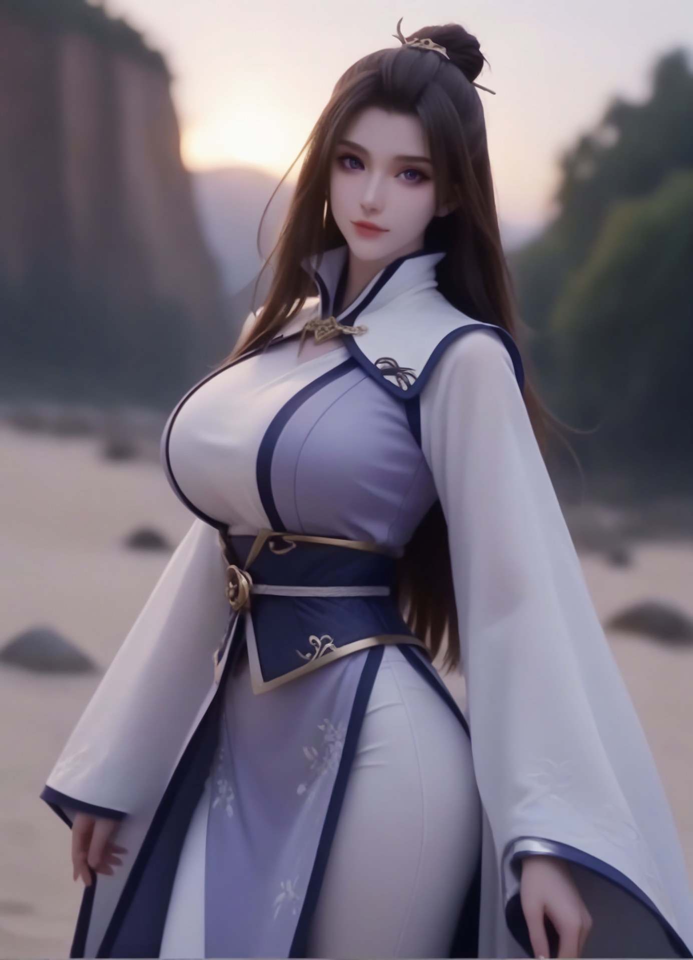 AI Porn - 一念永恒 周星琪 白紫修仙服の海辺AI成人画像ギャラリー 105P