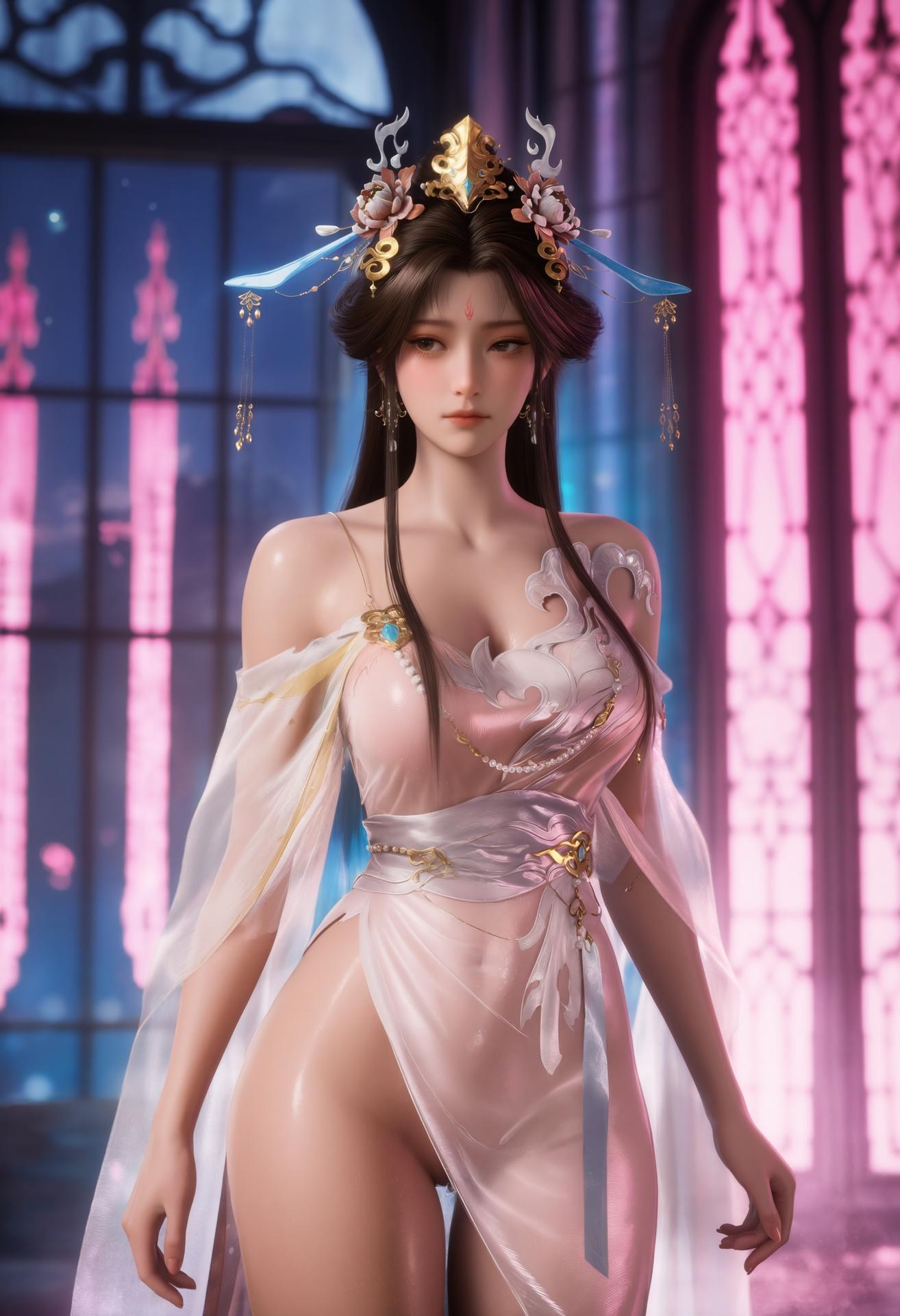 AI Porn - 伊輕舞：粉色短裙白絲夜景露穴圖集 166P