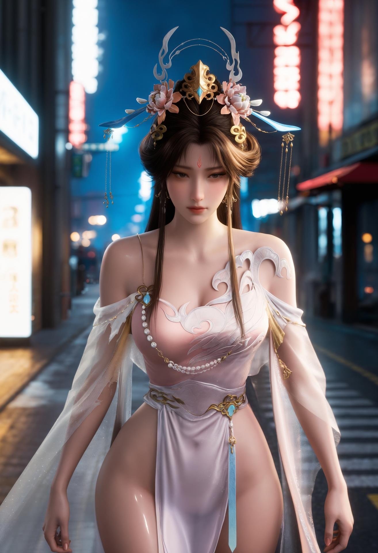 AI Porn - 伊轻舞：粉色短裙白丝夜景露穴图集 166P