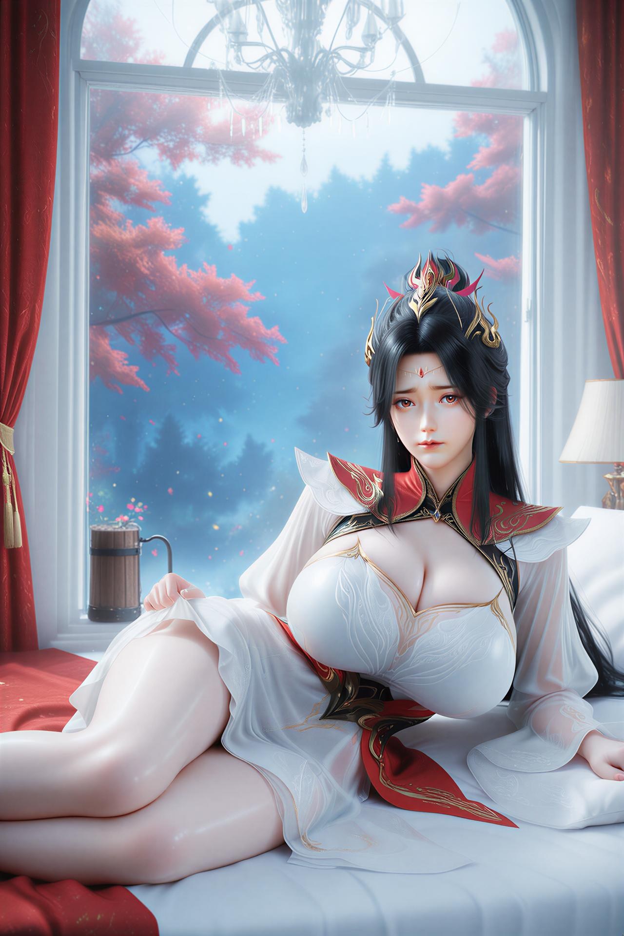 AI Nudes - 瀟瀟：紅白古風床景露穴寫真 48P