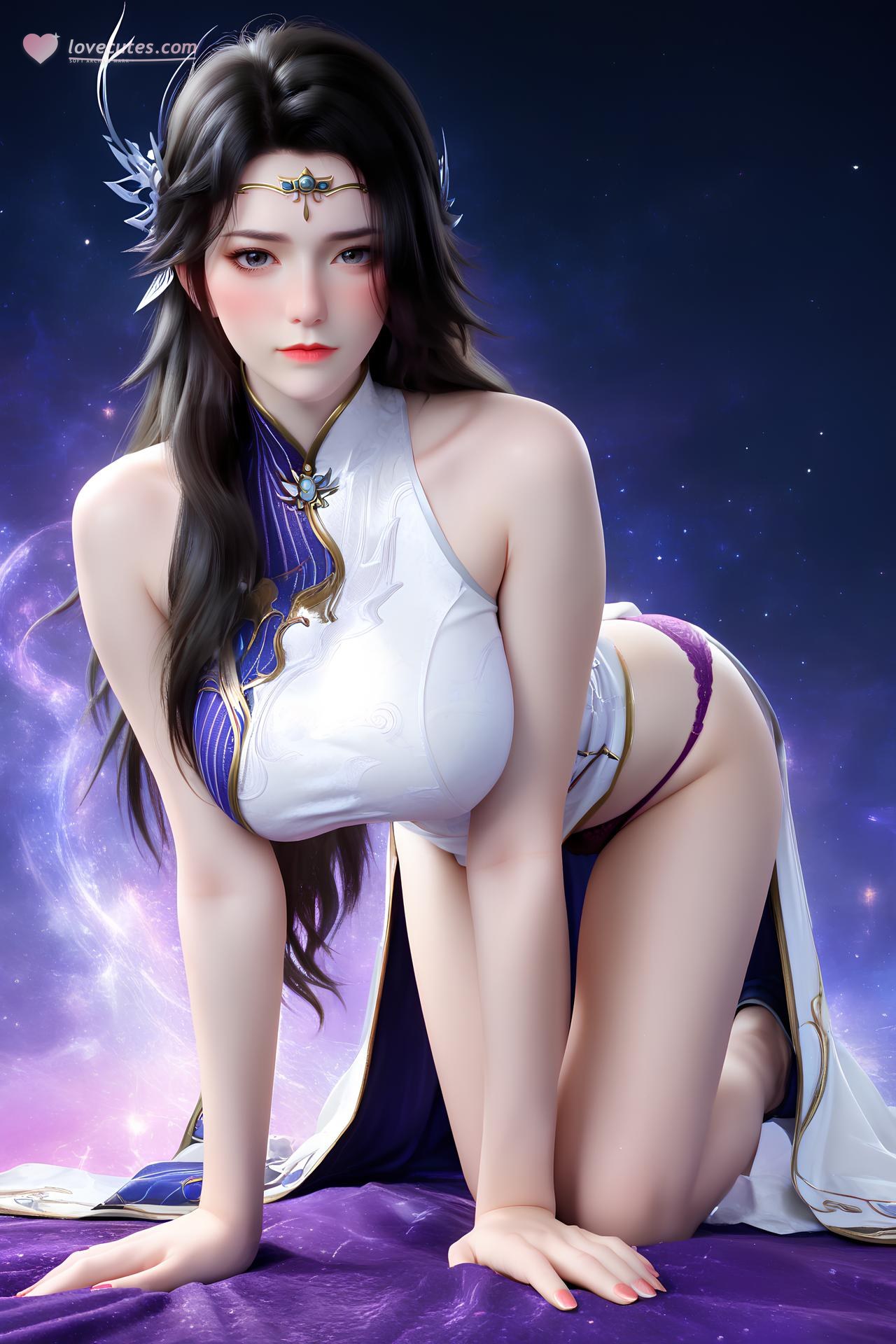 AI Nudes - 玄衣：白紫宫廷服白絲床拍露穴圖集 172P