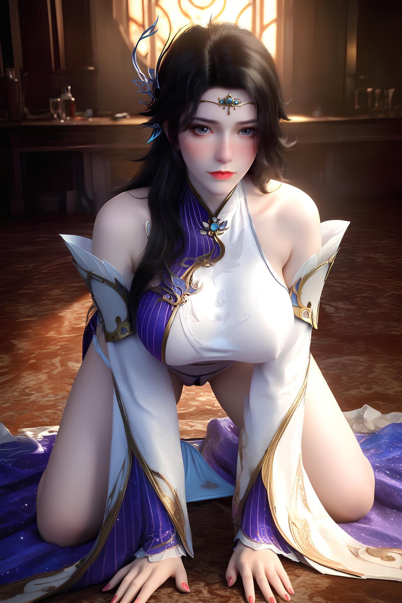 AI Nudes - 玄衣：白紫宫廷服白絲床拍露穴圖集 172P