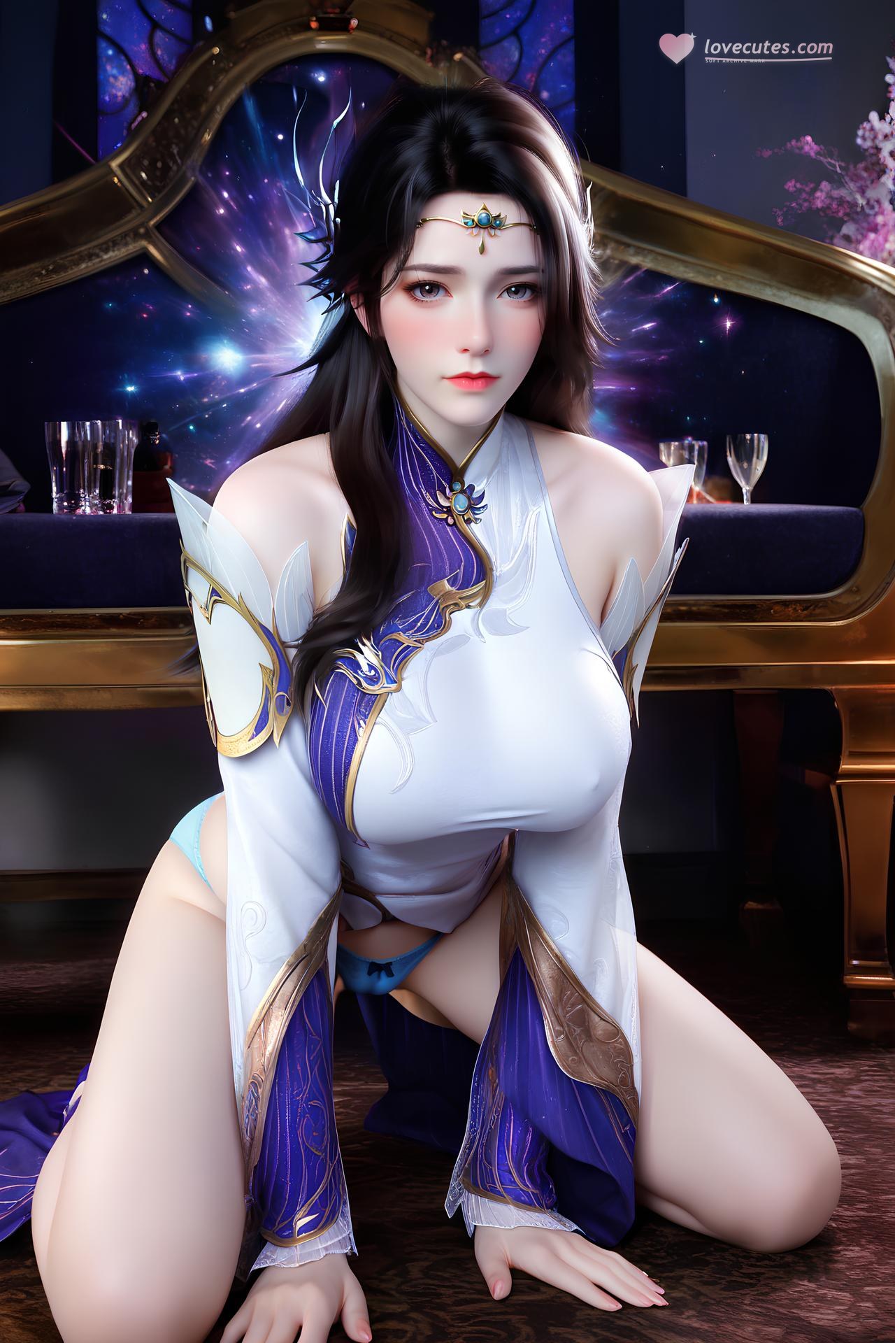 AI Nudes - 玄衣：白紫宫廷服白絲床拍露穴圖集 172P