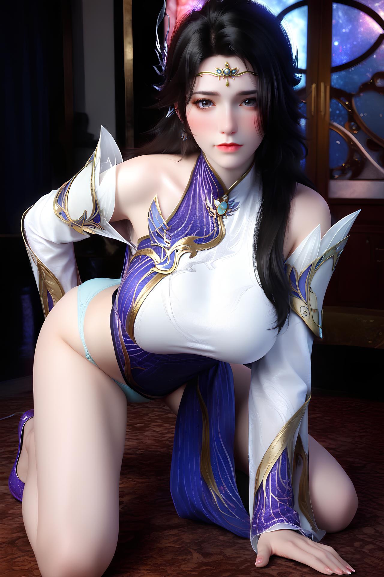 AI Nudes - 玄衣：白紫宫廷服白絲床拍露穴圖集 172P