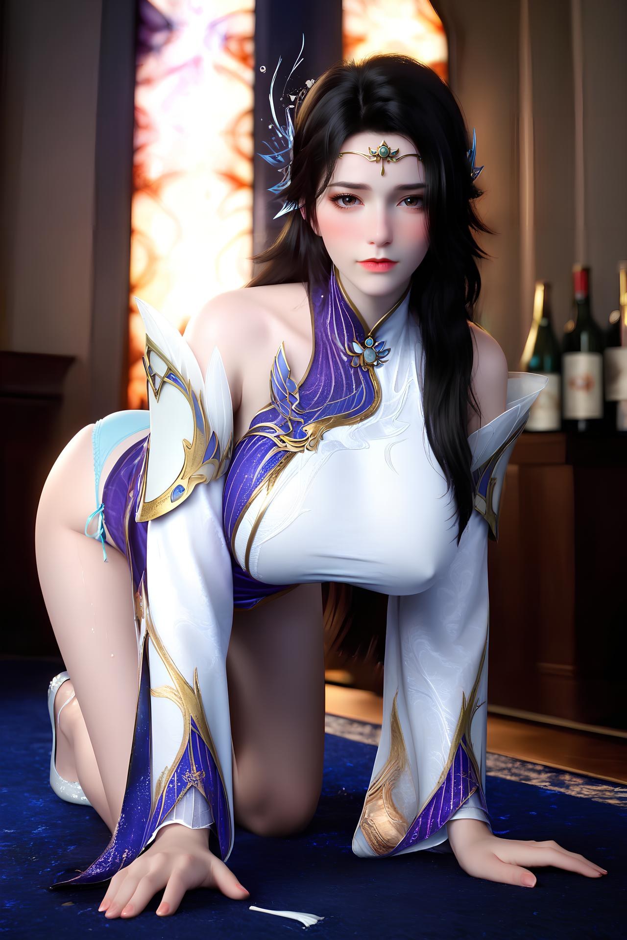 AI Nudes - 玄衣：白紫宫廷服白絲床拍露穴圖集 172P