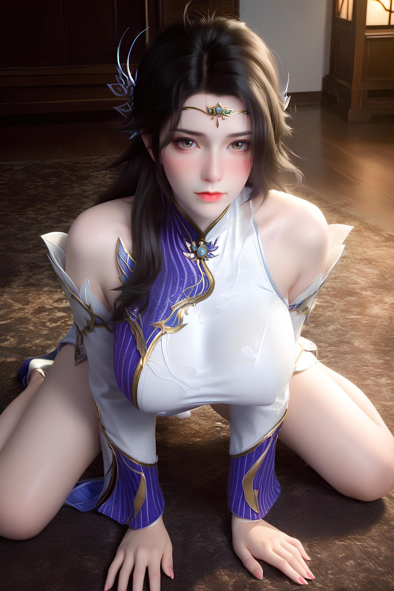 AI Nudes - 玄衣：白紫宫廷服白絲床拍露穴圖集 172P