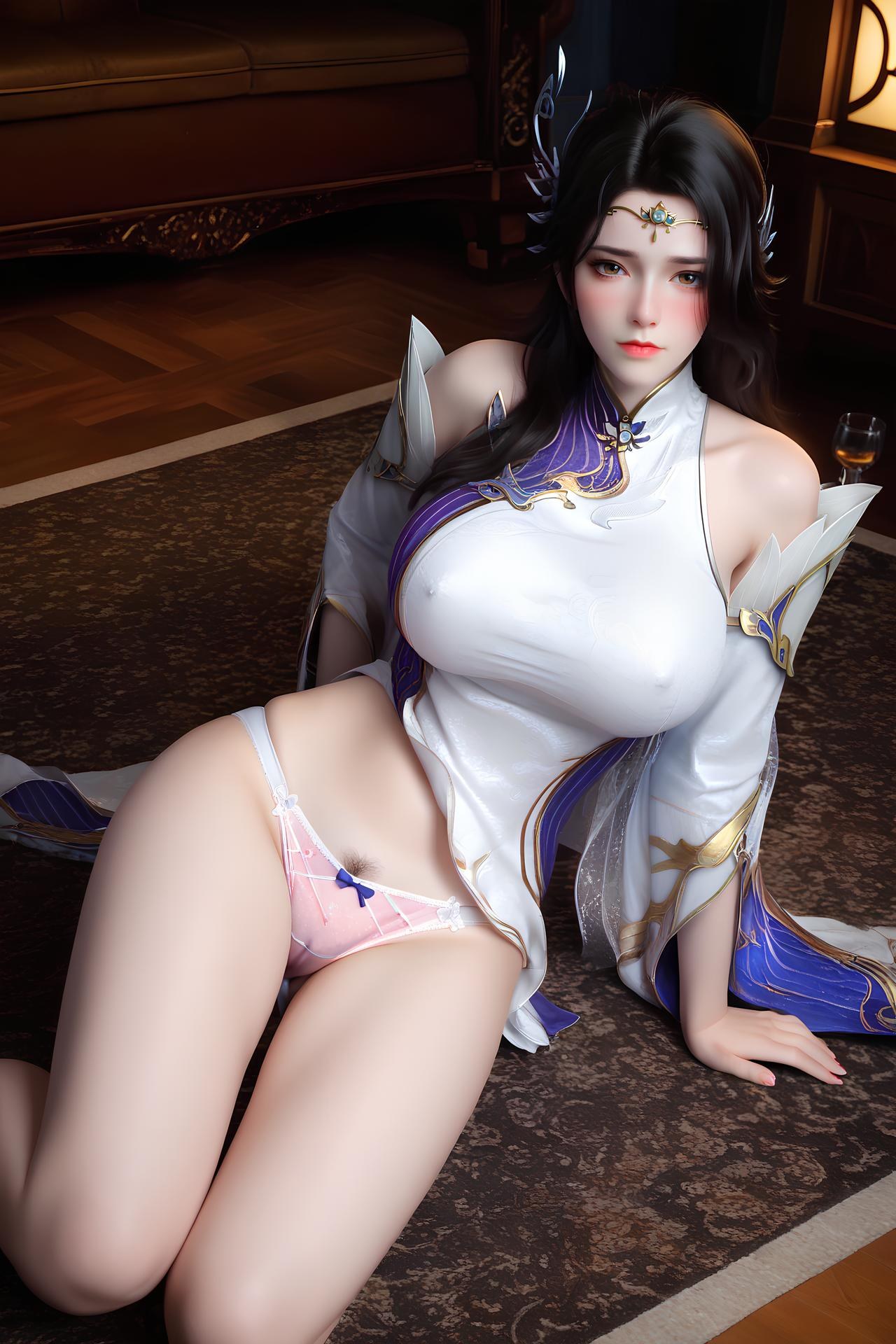 AI Nudes - 玄衣：白紫宫廷服白絲床拍露穴圖集 172P