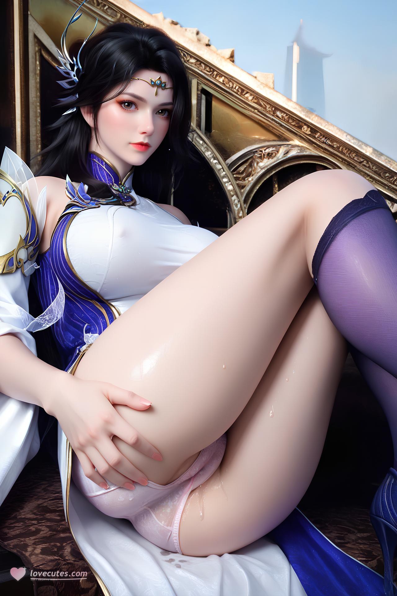 AI Nudes - 玄衣：白紫宫廷服白絲床拍露穴圖集 172P