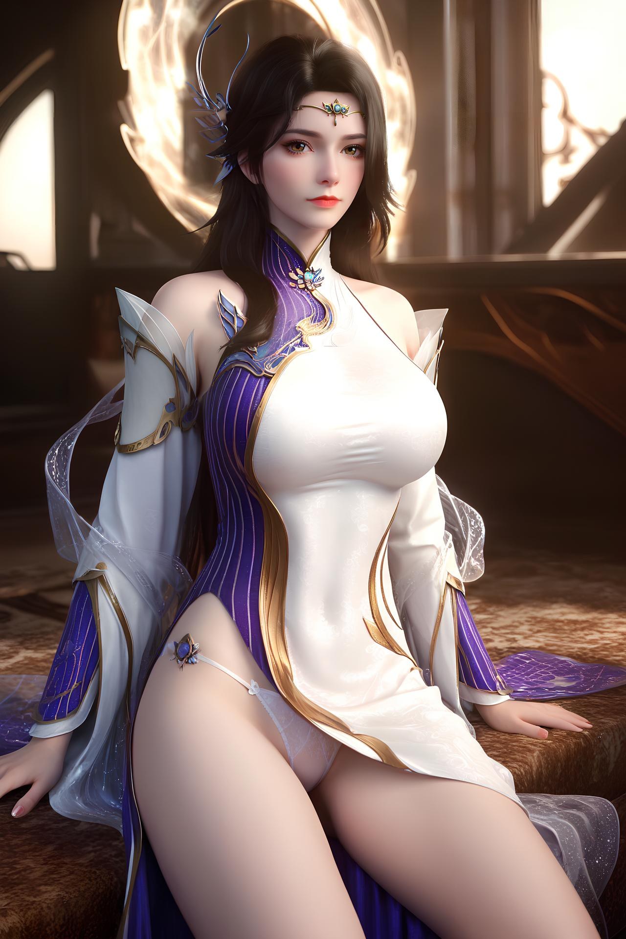 AI Nudes - 玄衣：白紫宫廷服白絲床拍露穴圖集 172P