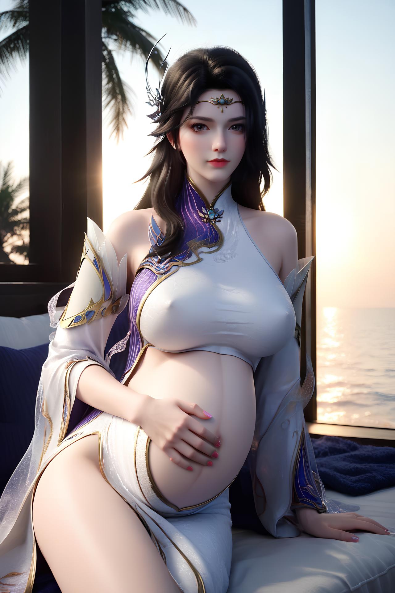 AI Nudes - 玄衣：白紫宫廷服白絲床拍露穴圖集 172P