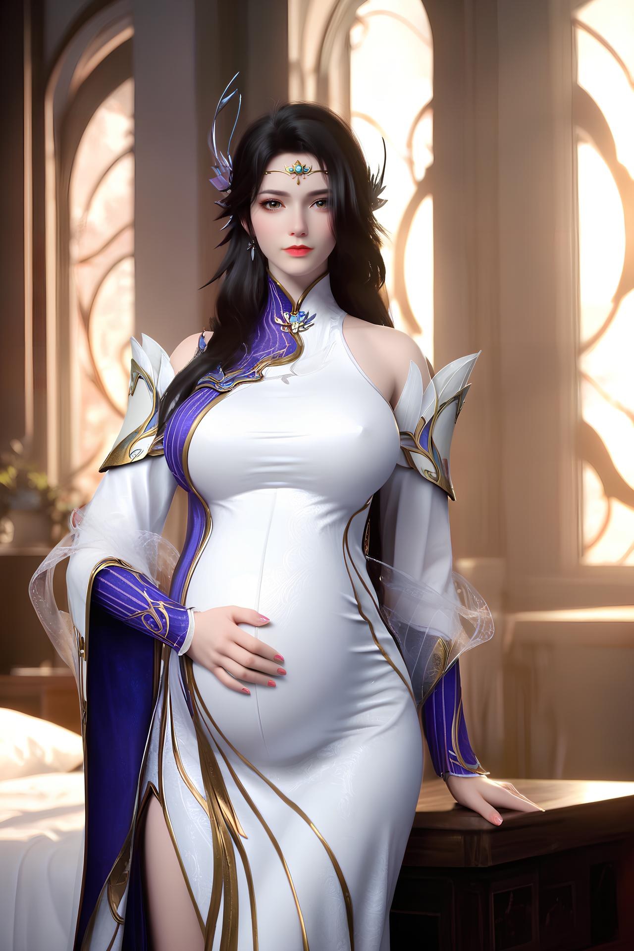 AI Nudes - 玄衣：白紫宫廷服白絲床拍露穴圖集 172P