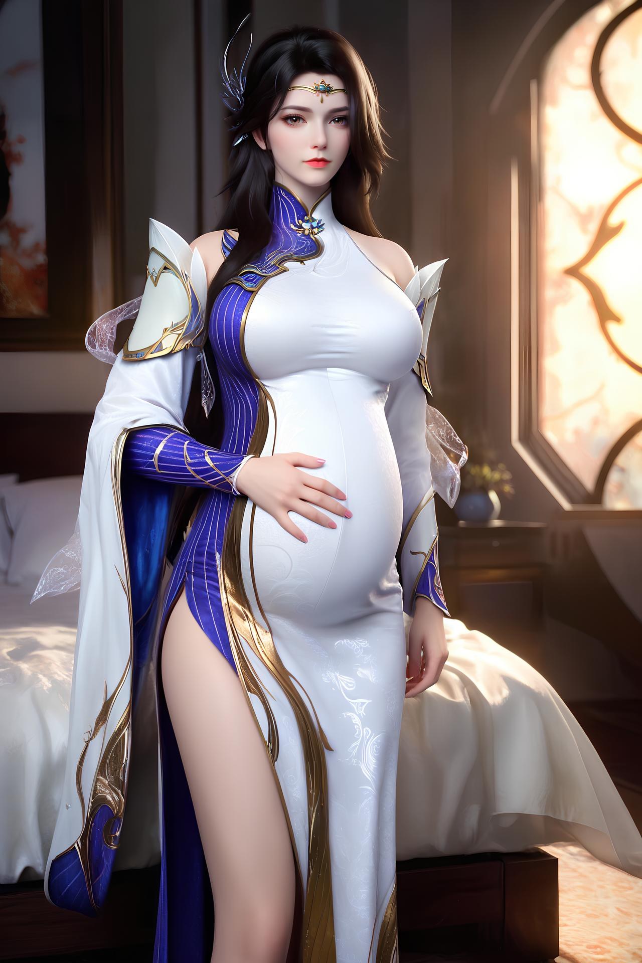 AI Nudes - 玄衣：白紫宫廷服白絲床拍露穴圖集 172P
