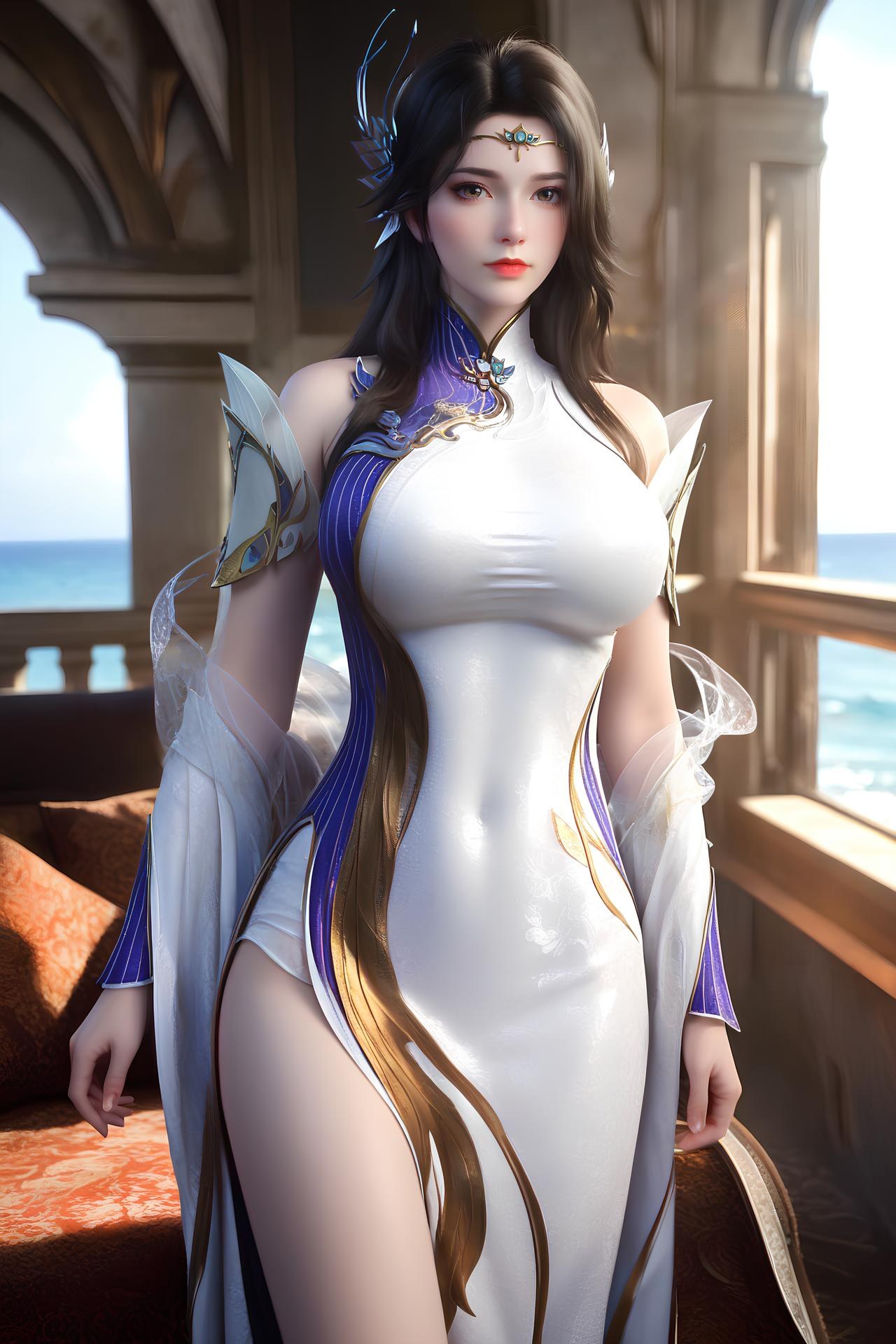 AI Nudes - 玄衣：白紫宫廷服白絲床拍露穴圖集 172P