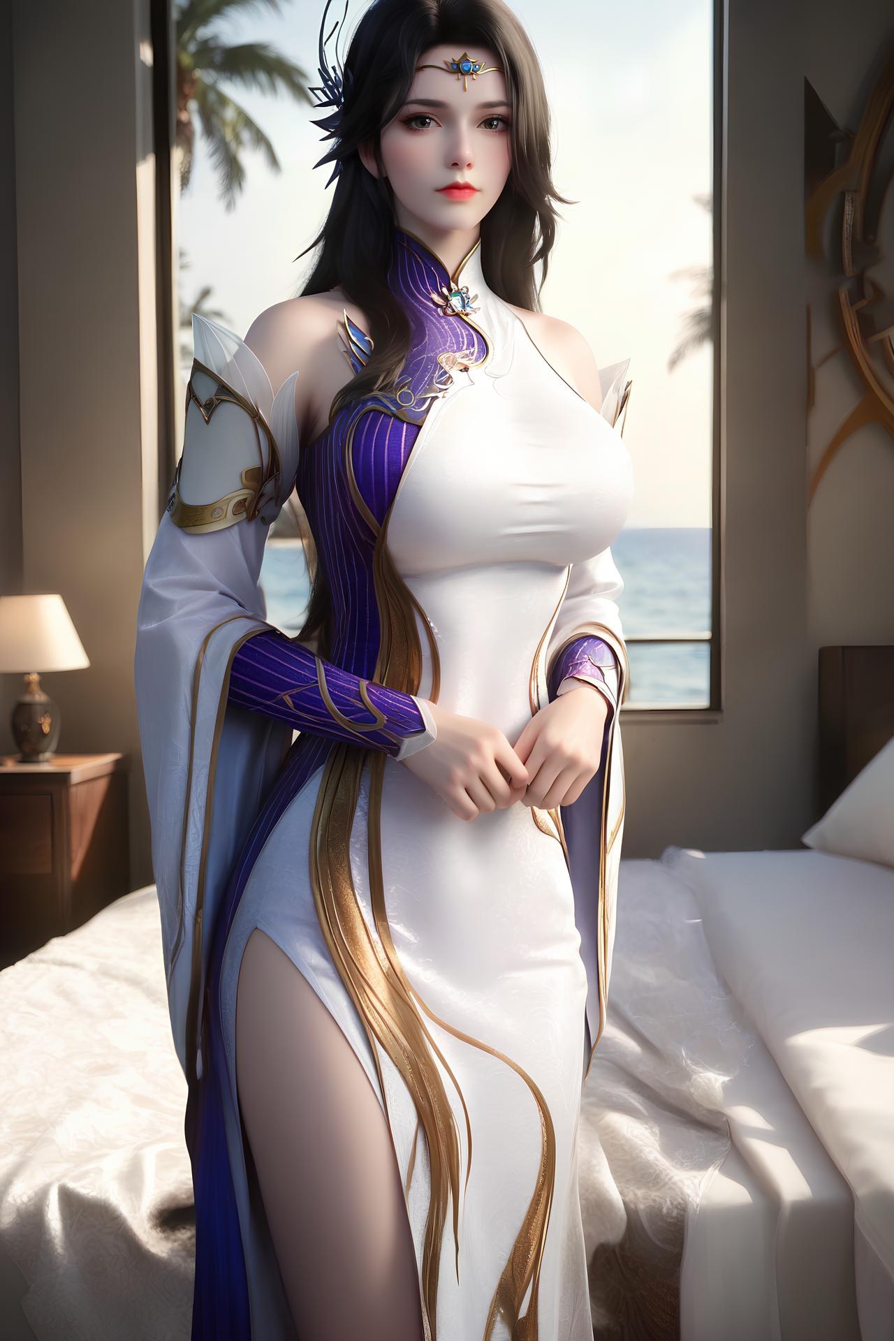 AI Nudes - 玄衣：白紫宫廷服白絲床拍露穴圖集 172P