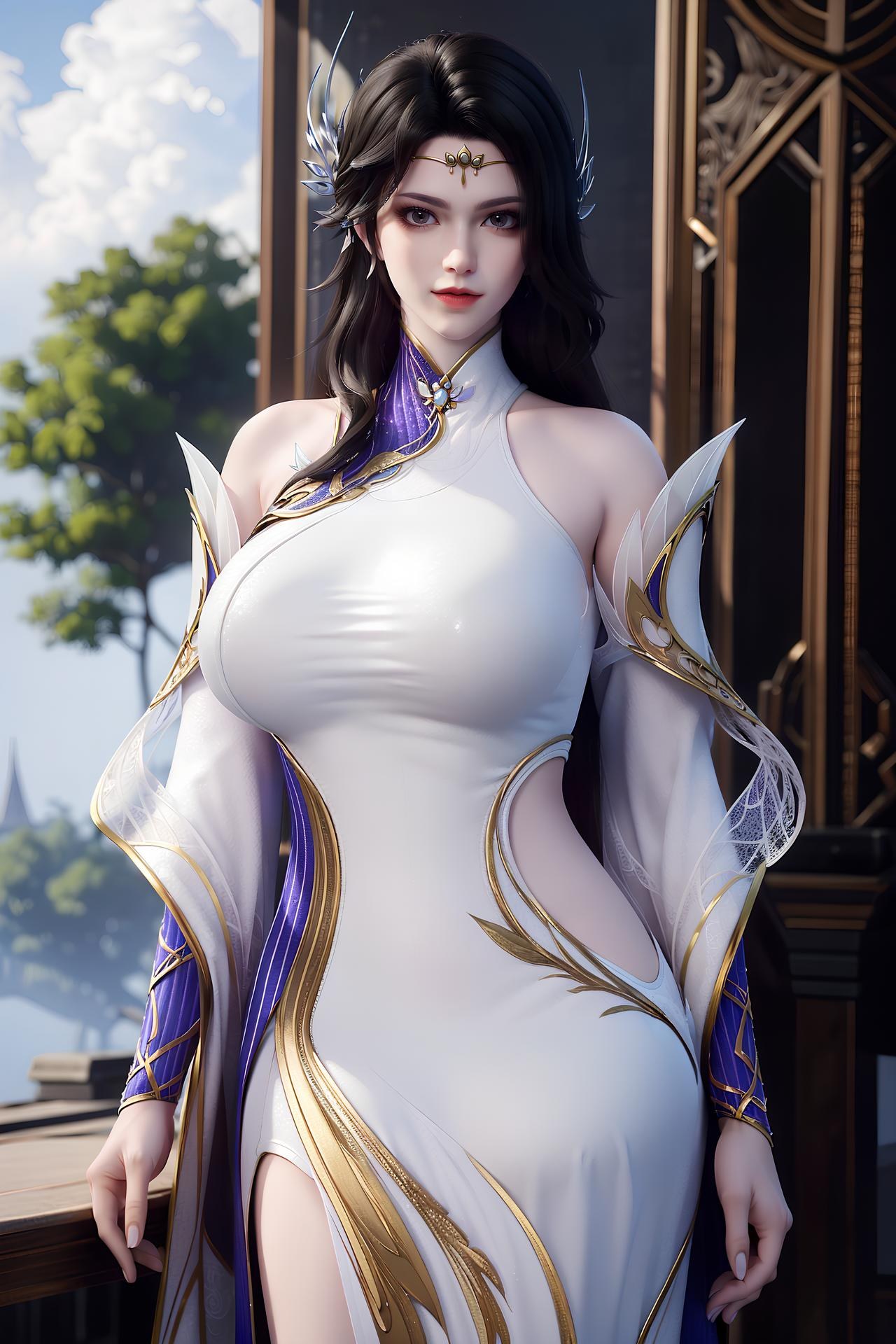 AI Nudes - Xuanyi White-Purple Palace Dress Bed Gallery 172P