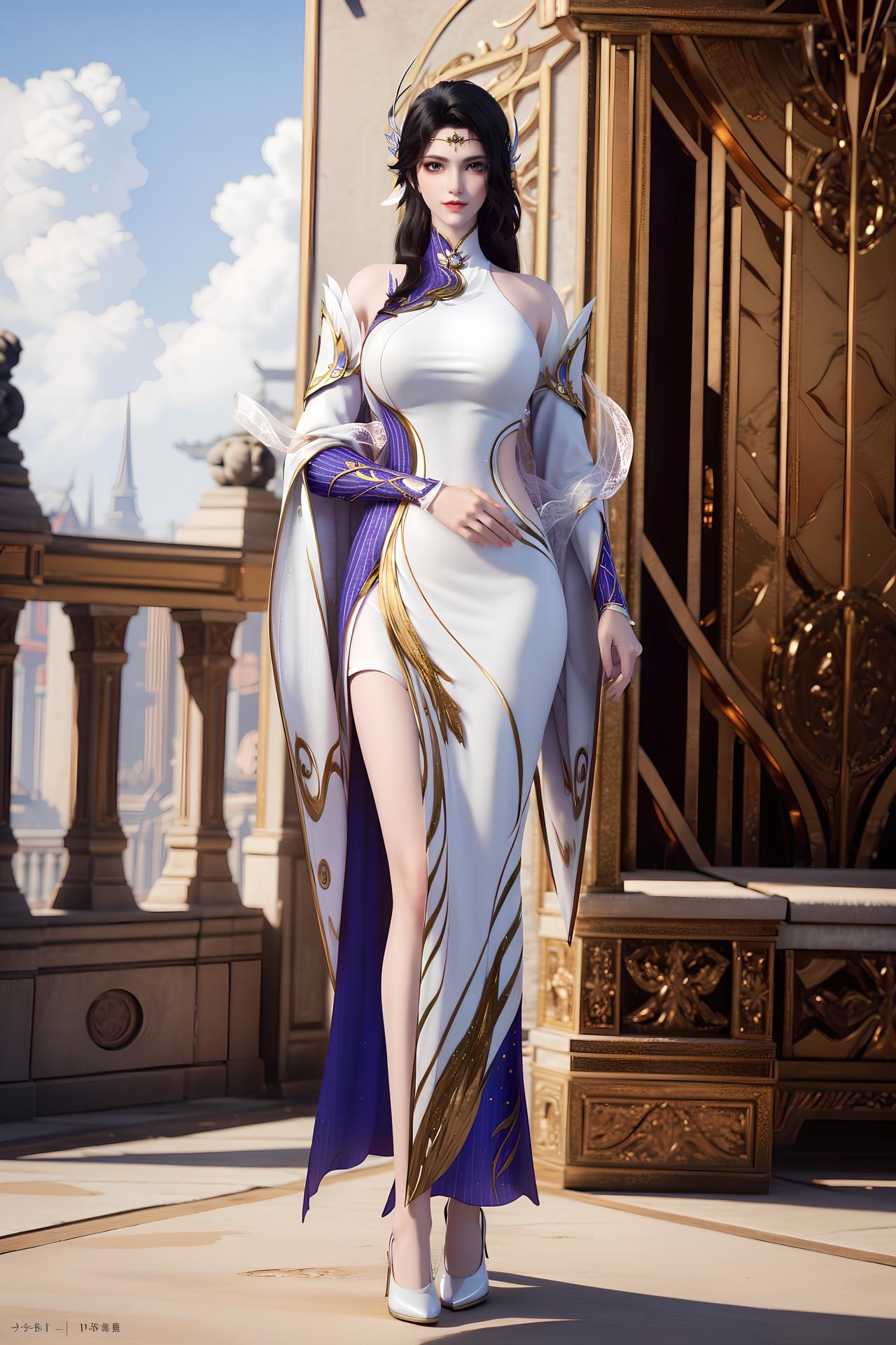 AI Nudes - Xuanyi White-Purple Palace Dress Bed Gallery 172P
