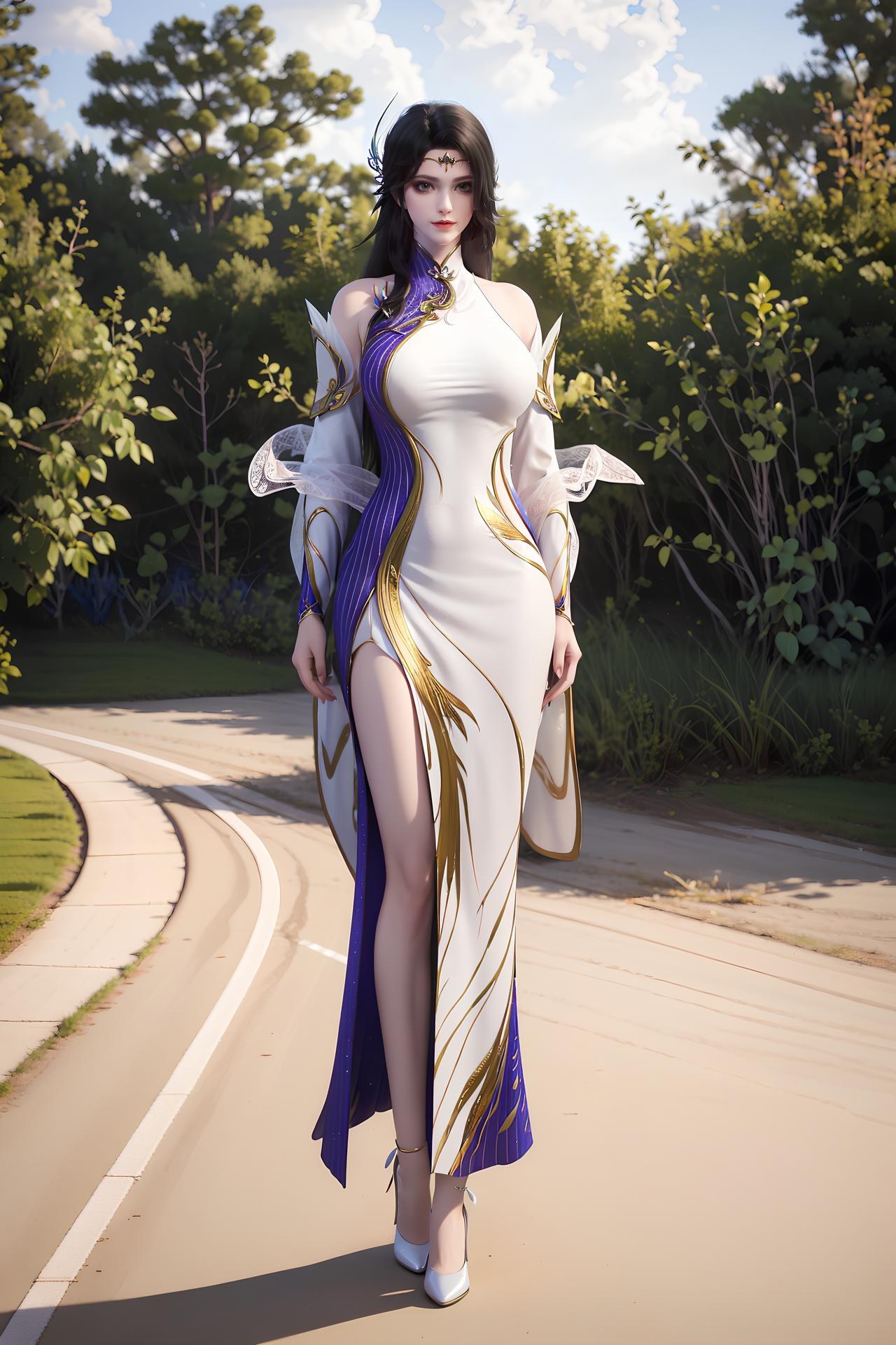 AI Nudes - Xuanyi White-Purple Palace Dress Bed Gallery 172P