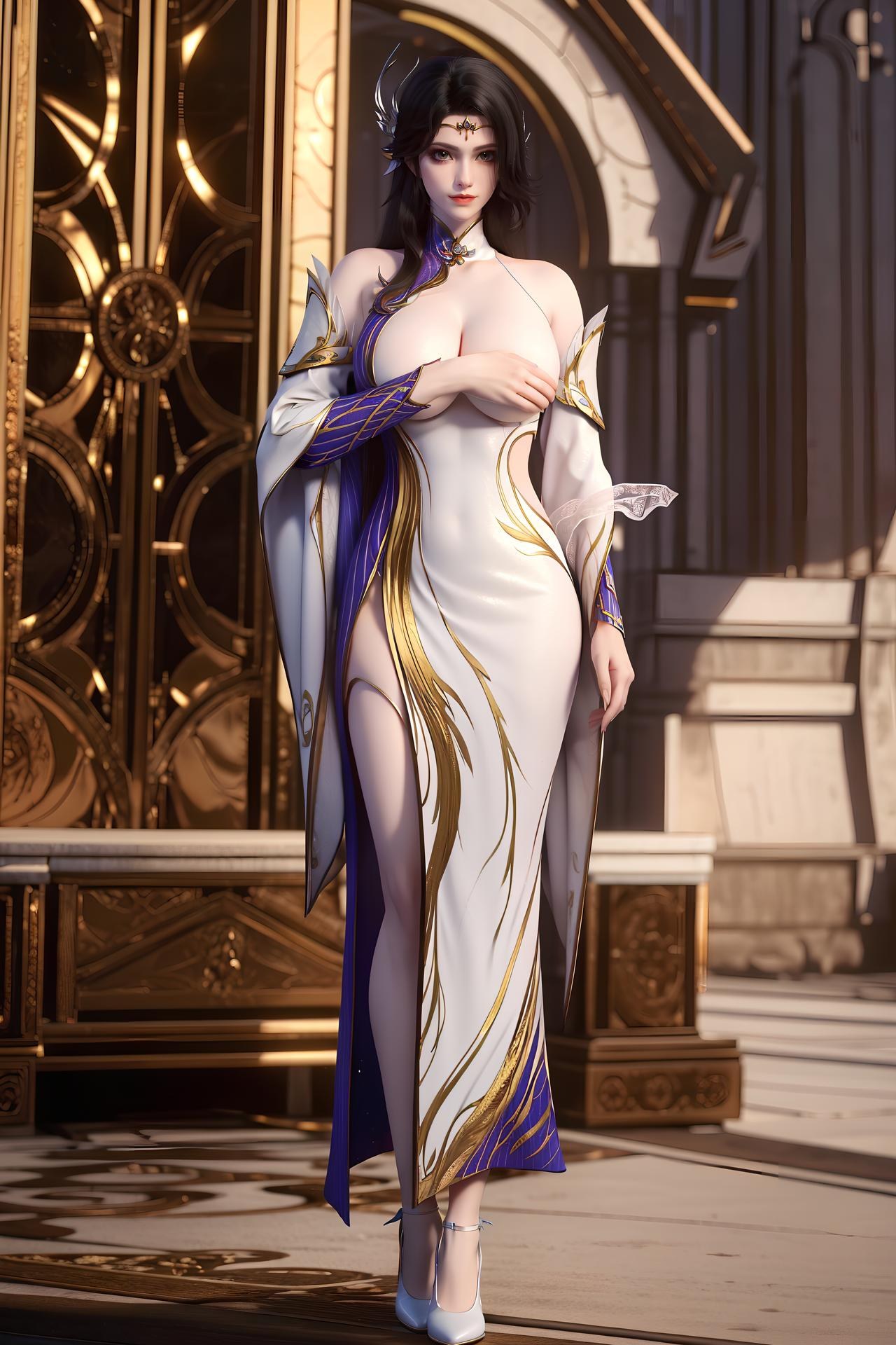 AI Nudes - Xuanyi White-Purple Palace Dress Bed Gallery 172P
