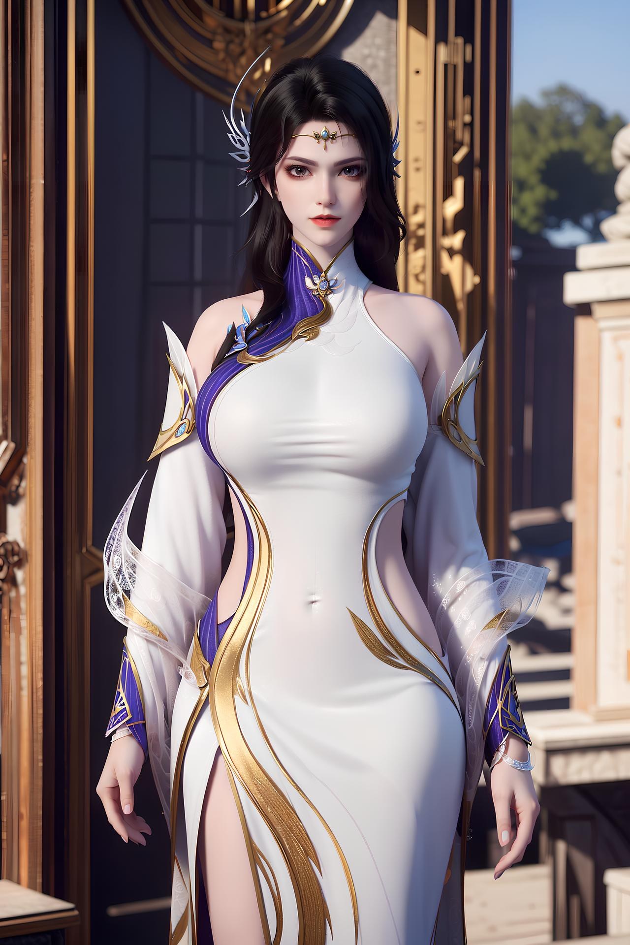 AI Nudes - Xuanyi White-Purple Palace Dress Bed Gallery 172P